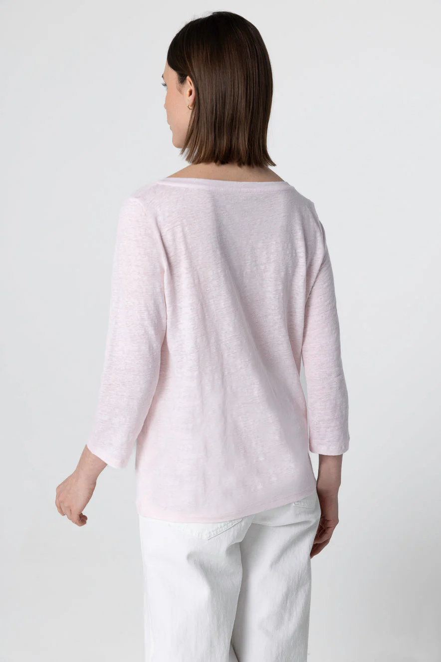 T-shirt Rose Col Bateau Manches Trois quarts en Lin / Elasthanne - Image 5