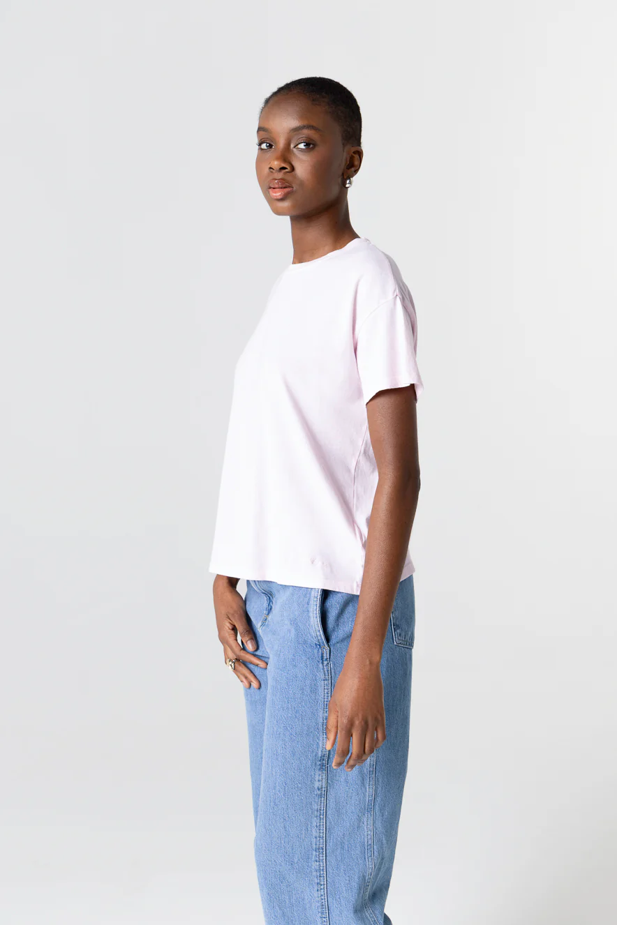 T-shirt Rose Col Rond Manches Courtes en Coton organique - Image 2