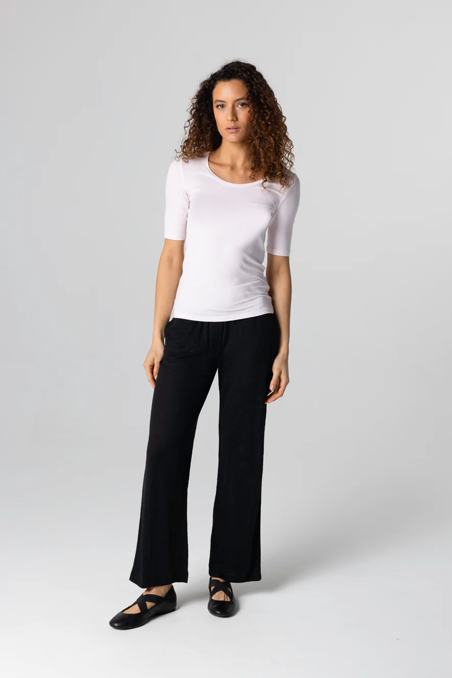 T-shirt Eau De Rose Col U Manches Coudes en Viscose / Elasthanne - Image 2