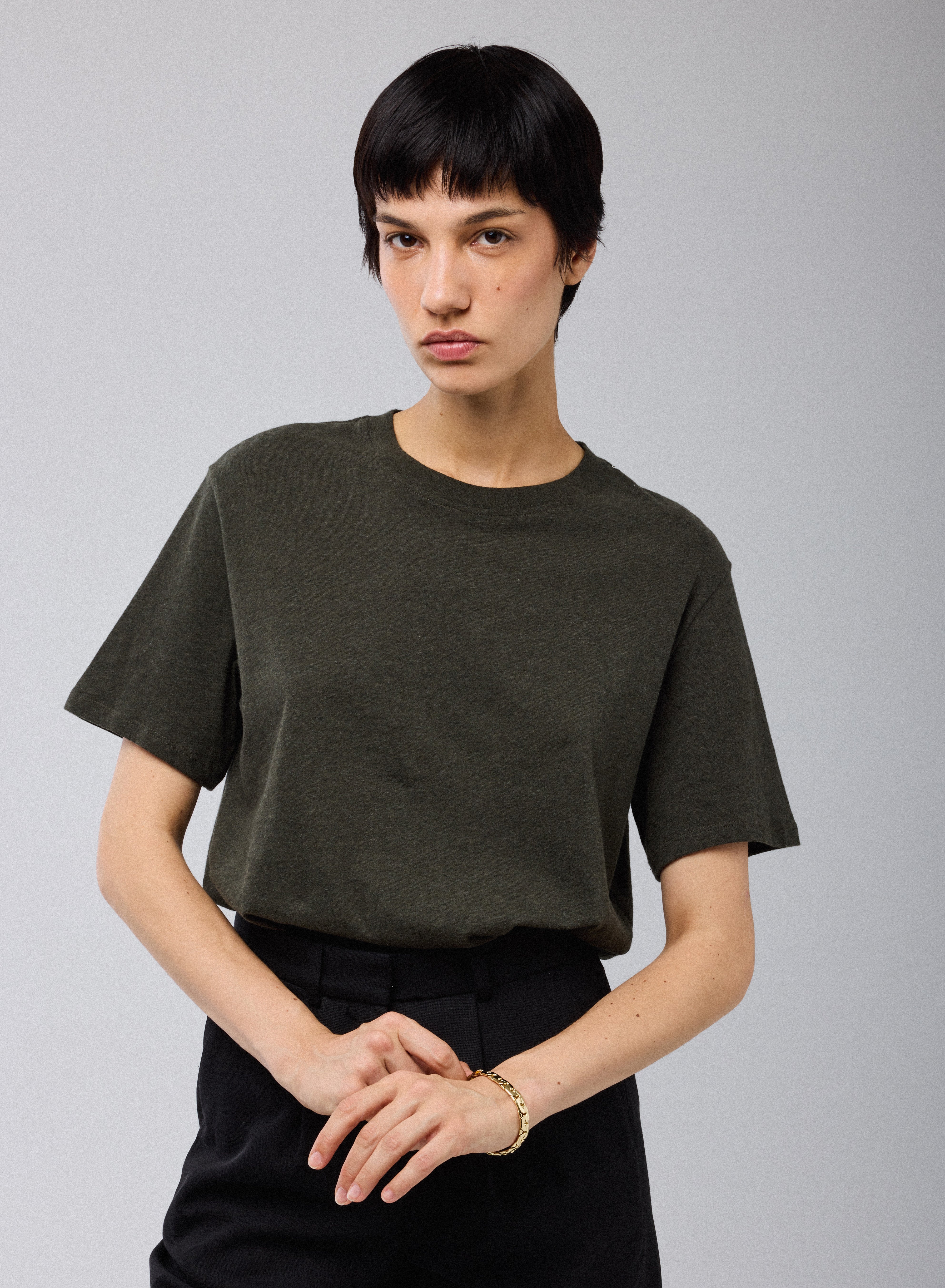 T-shirt Vert Col Rond Manches Courtes en Deluxe Coton
