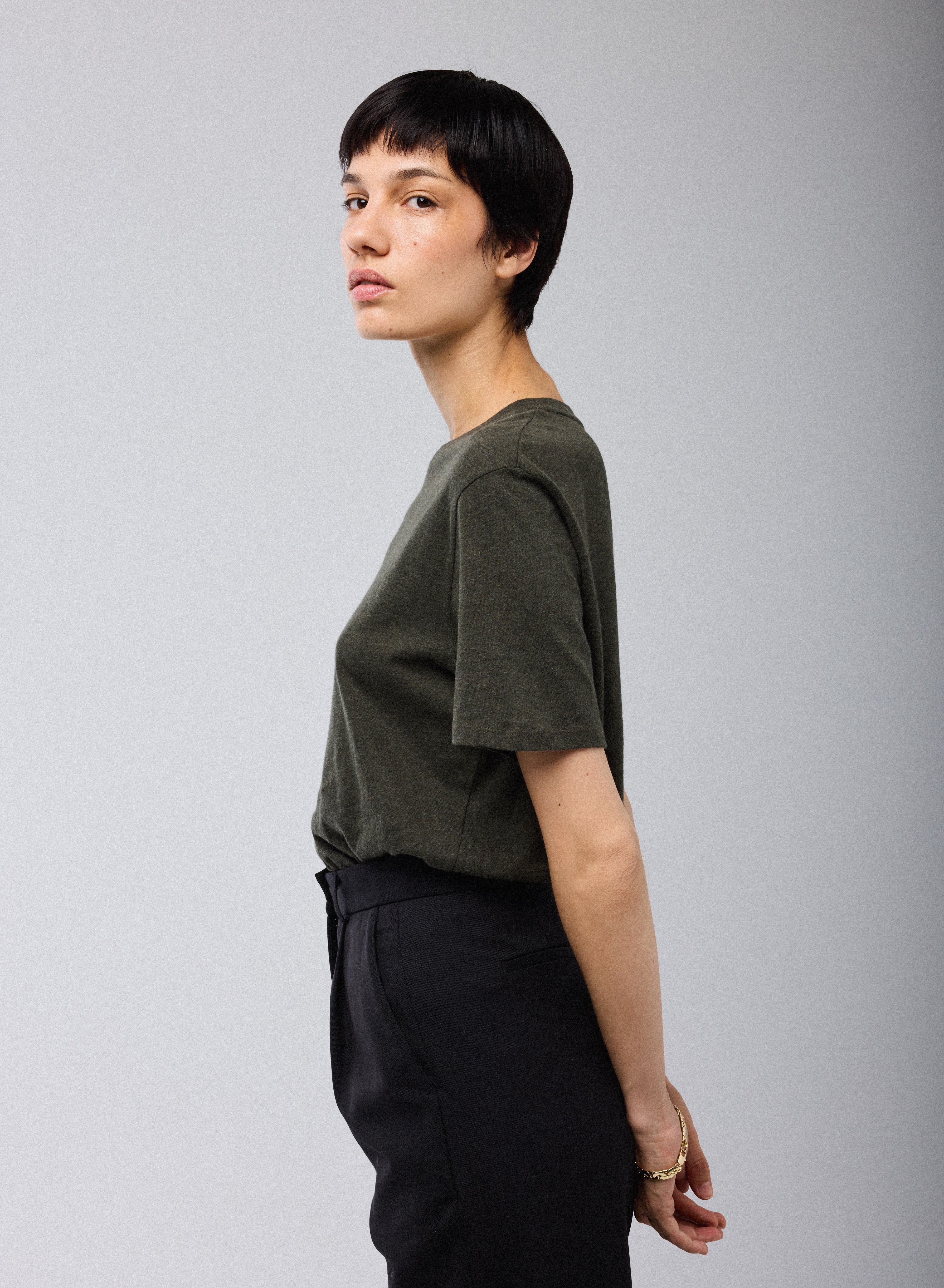 T-shirt Vert Col Rond Manches Courtes en Deluxe Coton - Image 3