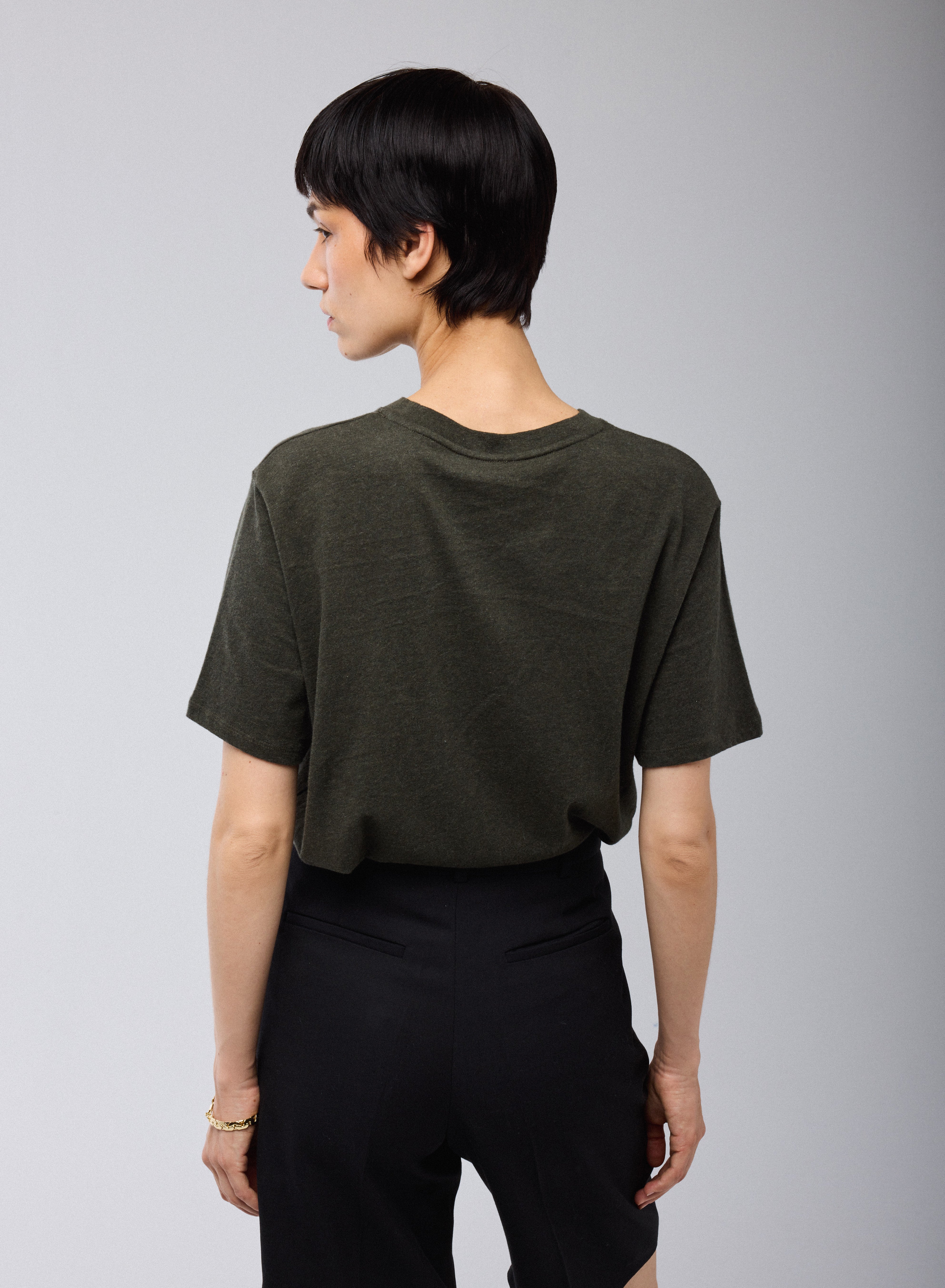 T-shirt Vert Col Rond Manches Courtes en Deluxe Coton - Image 5