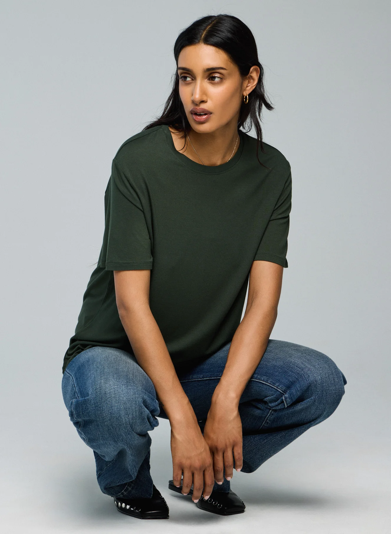 T-shirt Vert Col Rond Manches Courtes en Viscose / Elasthanne