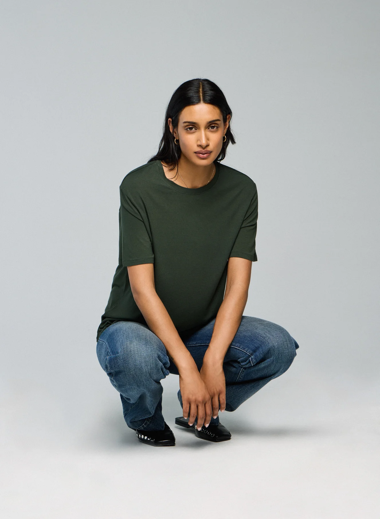 T-shirt Vert Col Rond Manches Courtes en Viscose / Elasthanne - Image 2