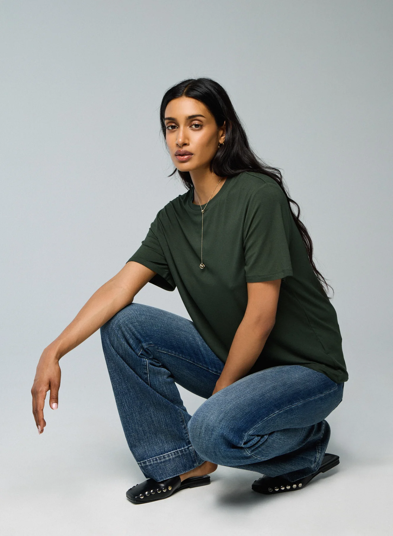 T-shirt Vert Col Rond Manches Courtes en Viscose / Elasthanne - Image 4