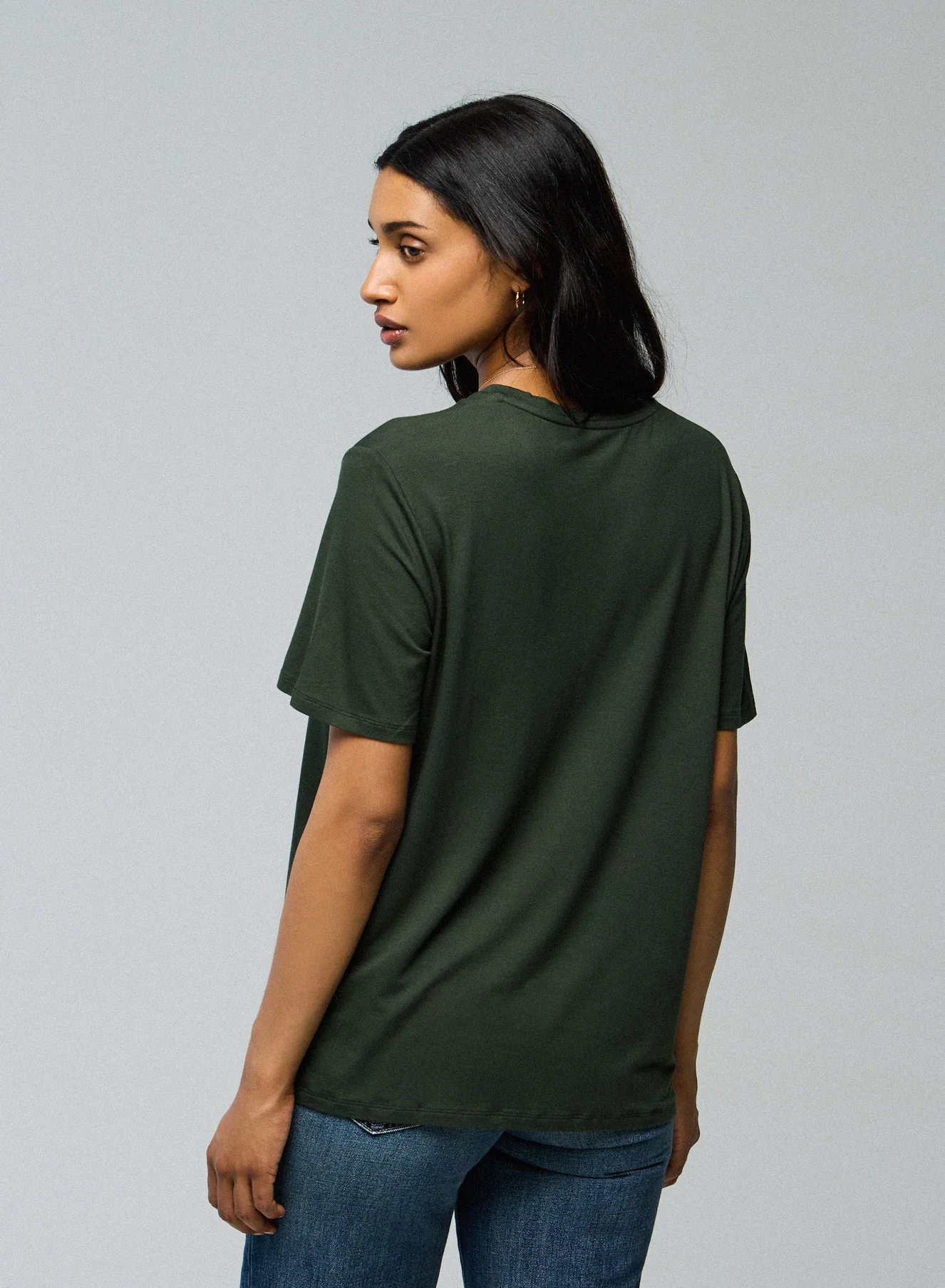 T-shirt Vert Col Rond Manches Courtes en Viscose / Elasthanne - Image 5