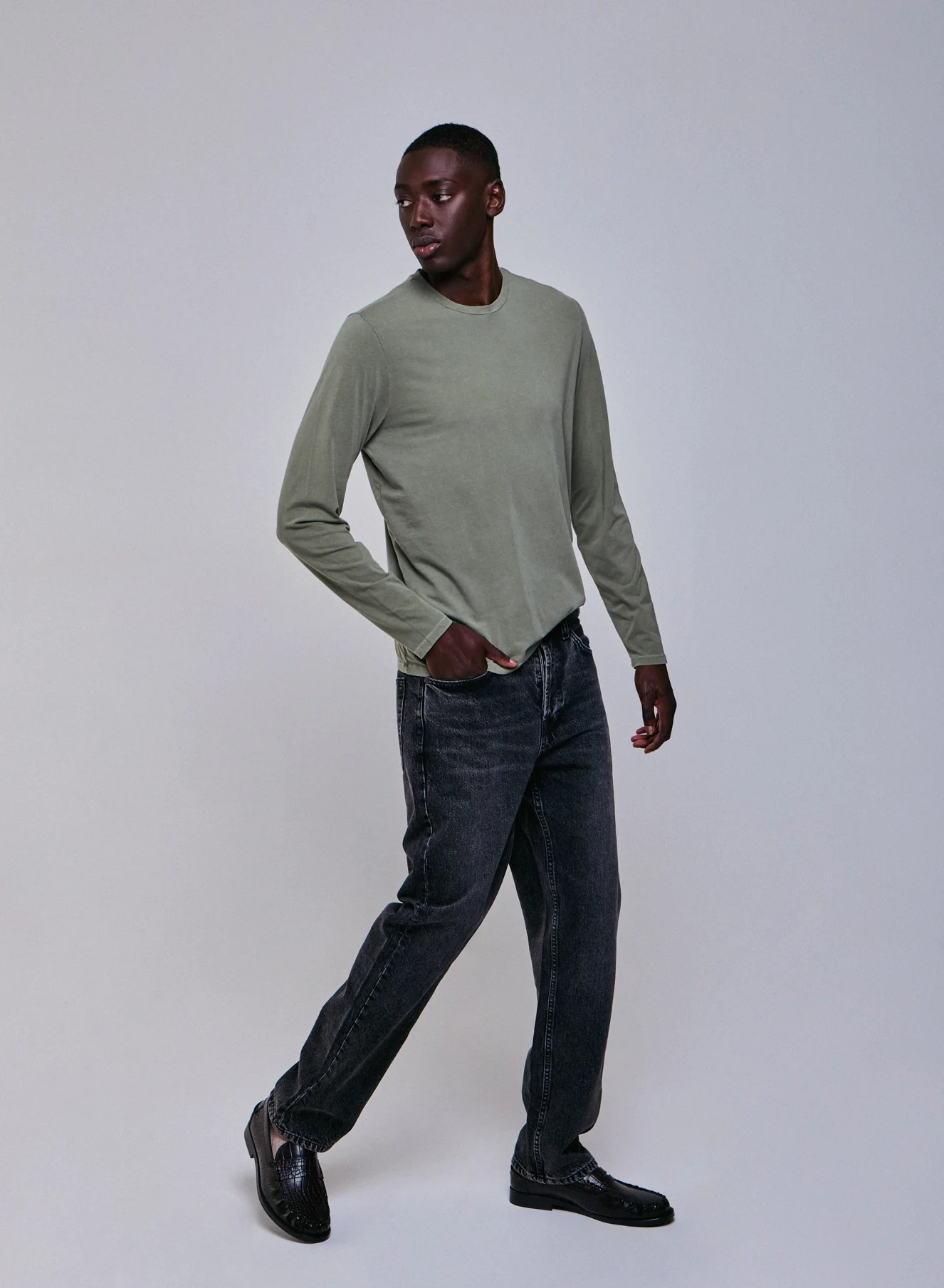 T-shirt Vert Col Rond Manches Longues en Coton organique / Elasthanne - Image 4