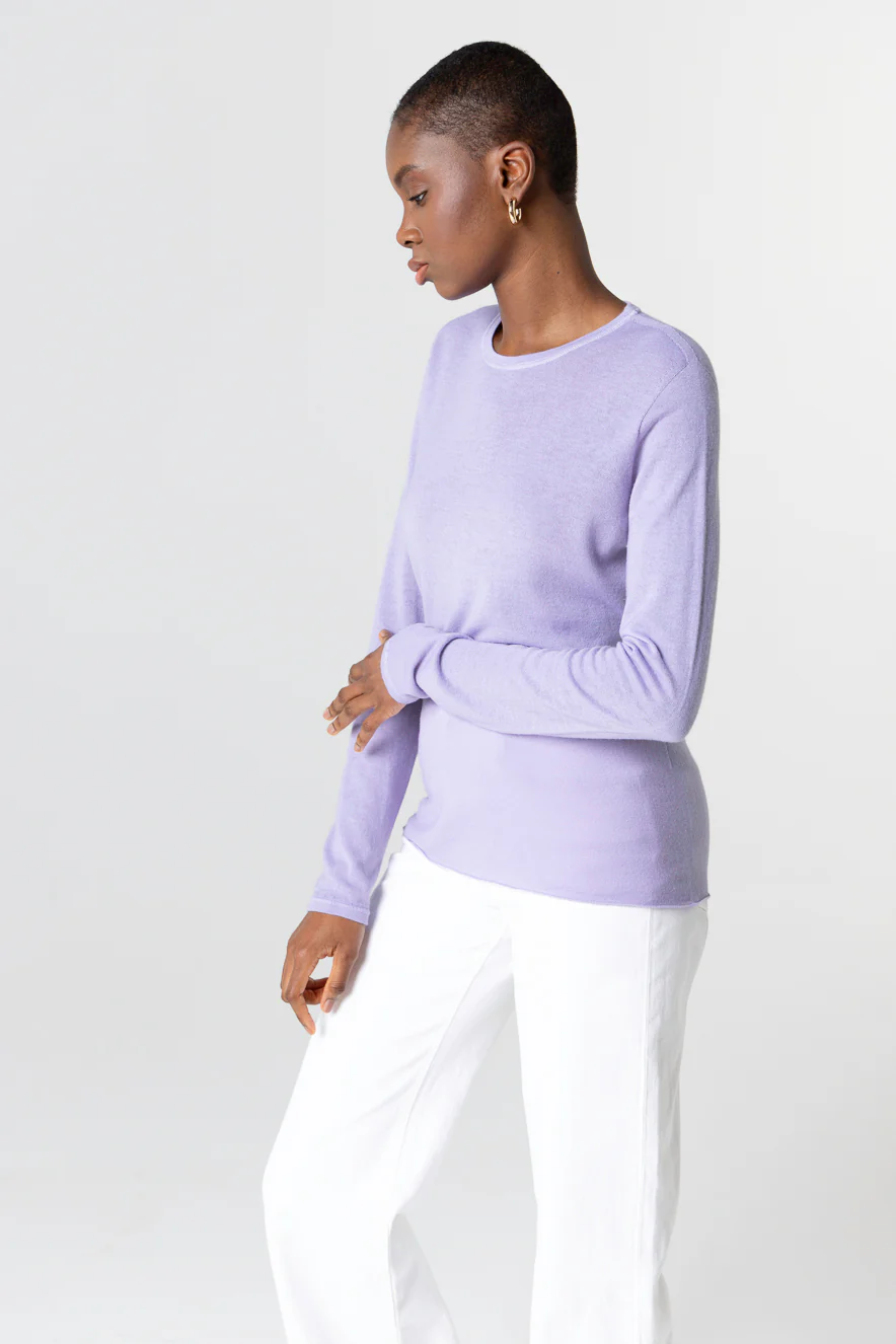T-shirt Violet Clair Col Rond Manches Longues en Cachemire - Image 2