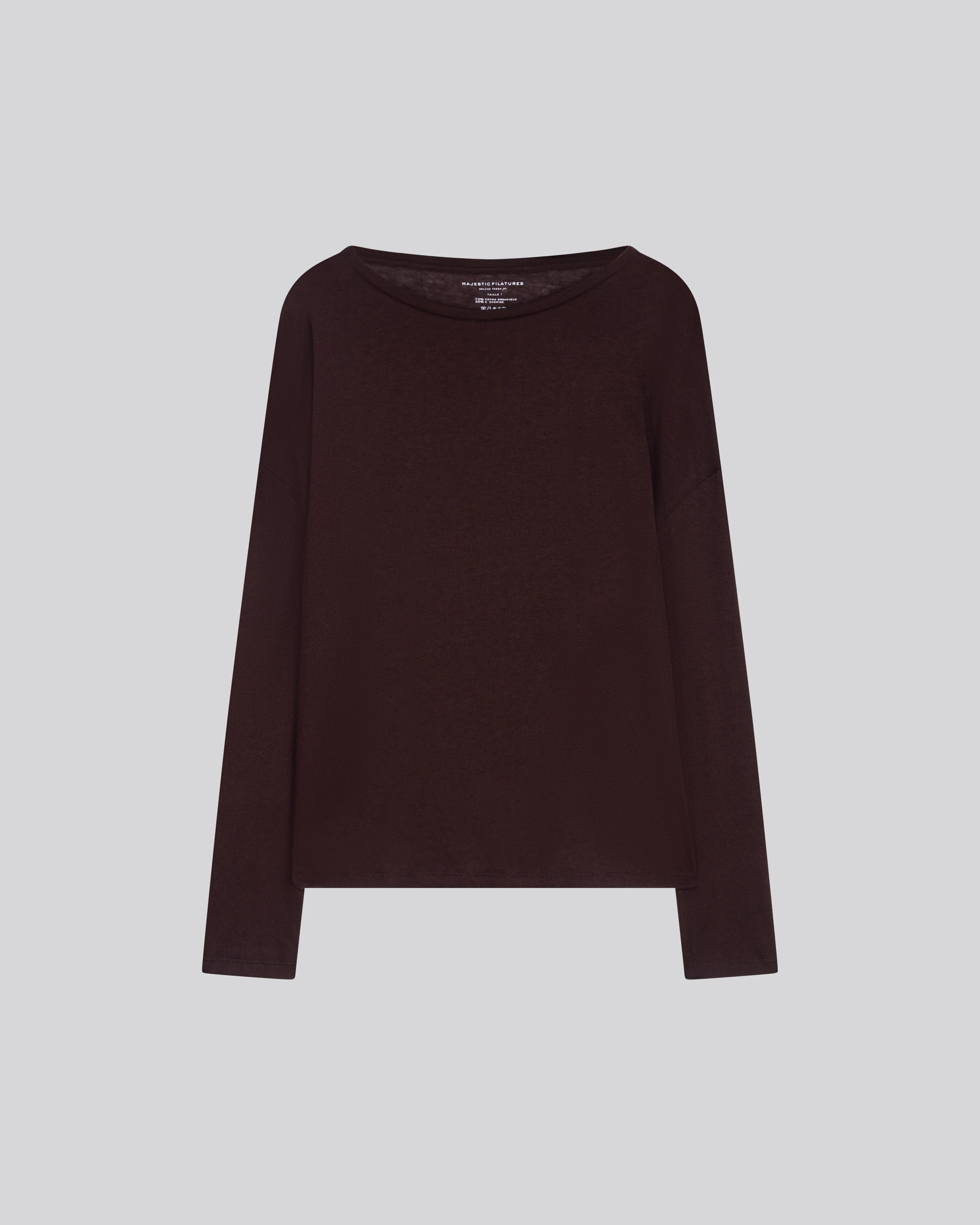 T-shirt Aubergine Col Bateau Manches Longues en Coton et Cachemire - Image 4