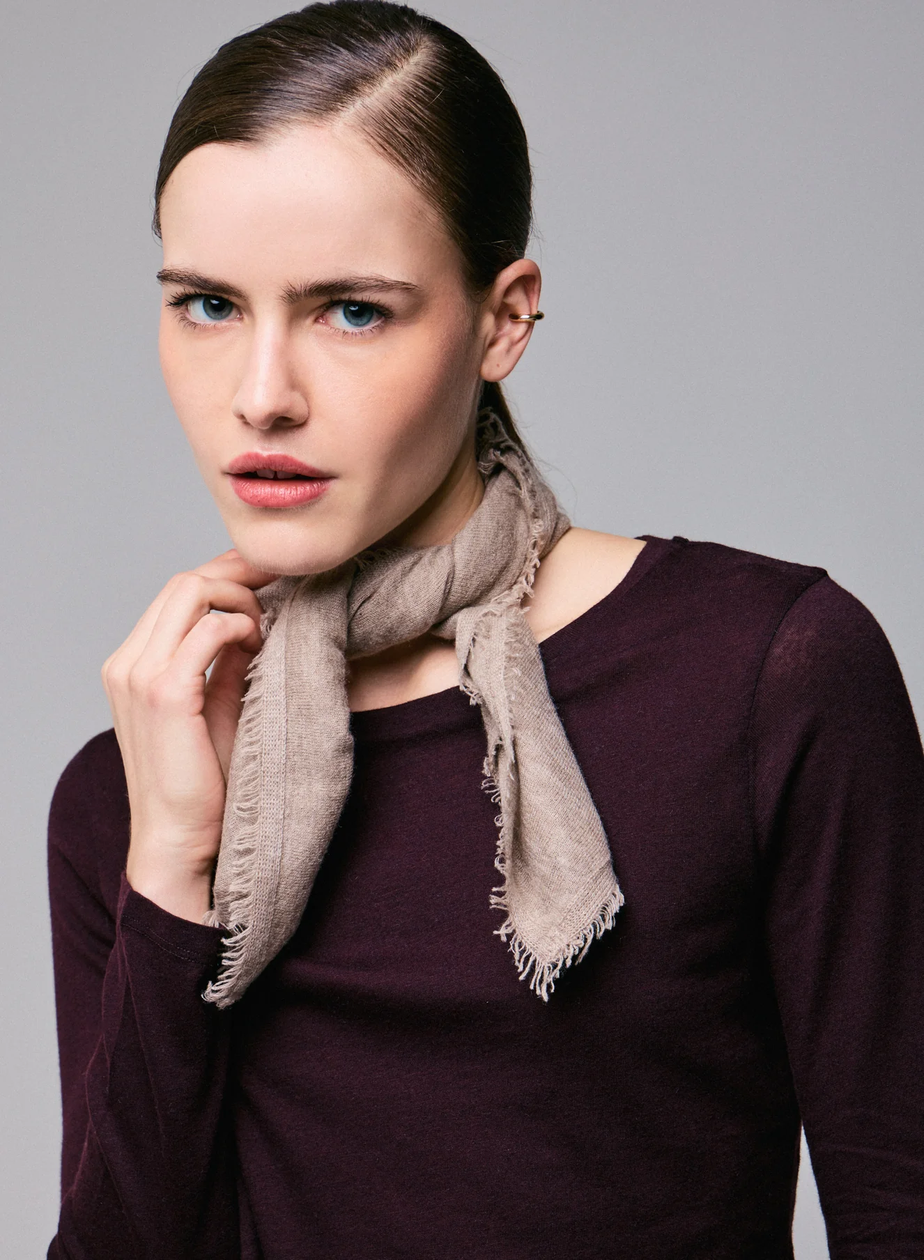 T-shirt Aubergine Col Rond Manches Longues en Coton Organique et Cachemire - Image 3