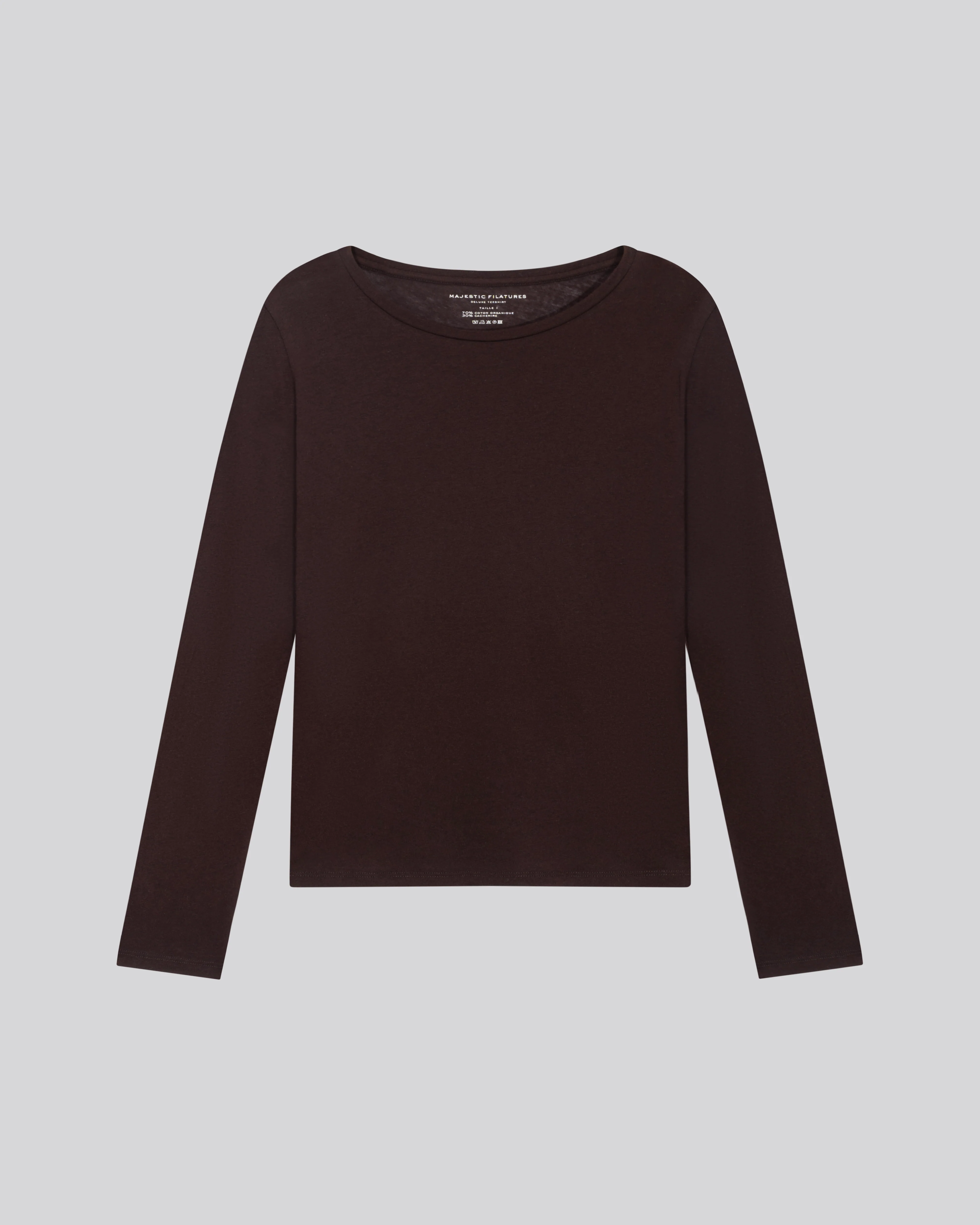 T-shirt Aubergine Col Rond Manches Longues en Coton Organique et Cachemire - Image 6