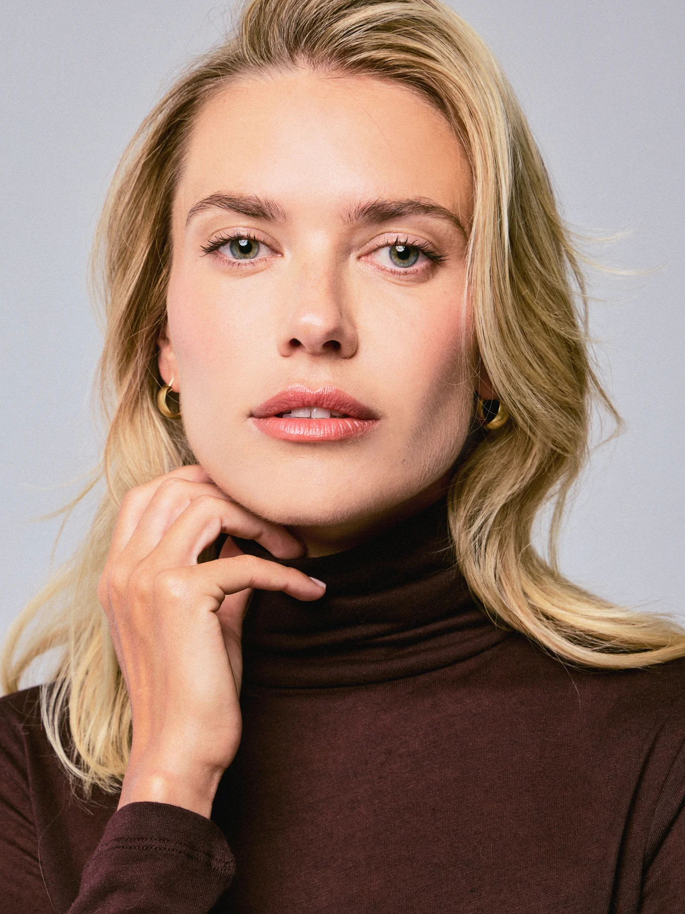 T-shirt Aubergine Col Roulé Manches Longues en Viscose / Cachemire