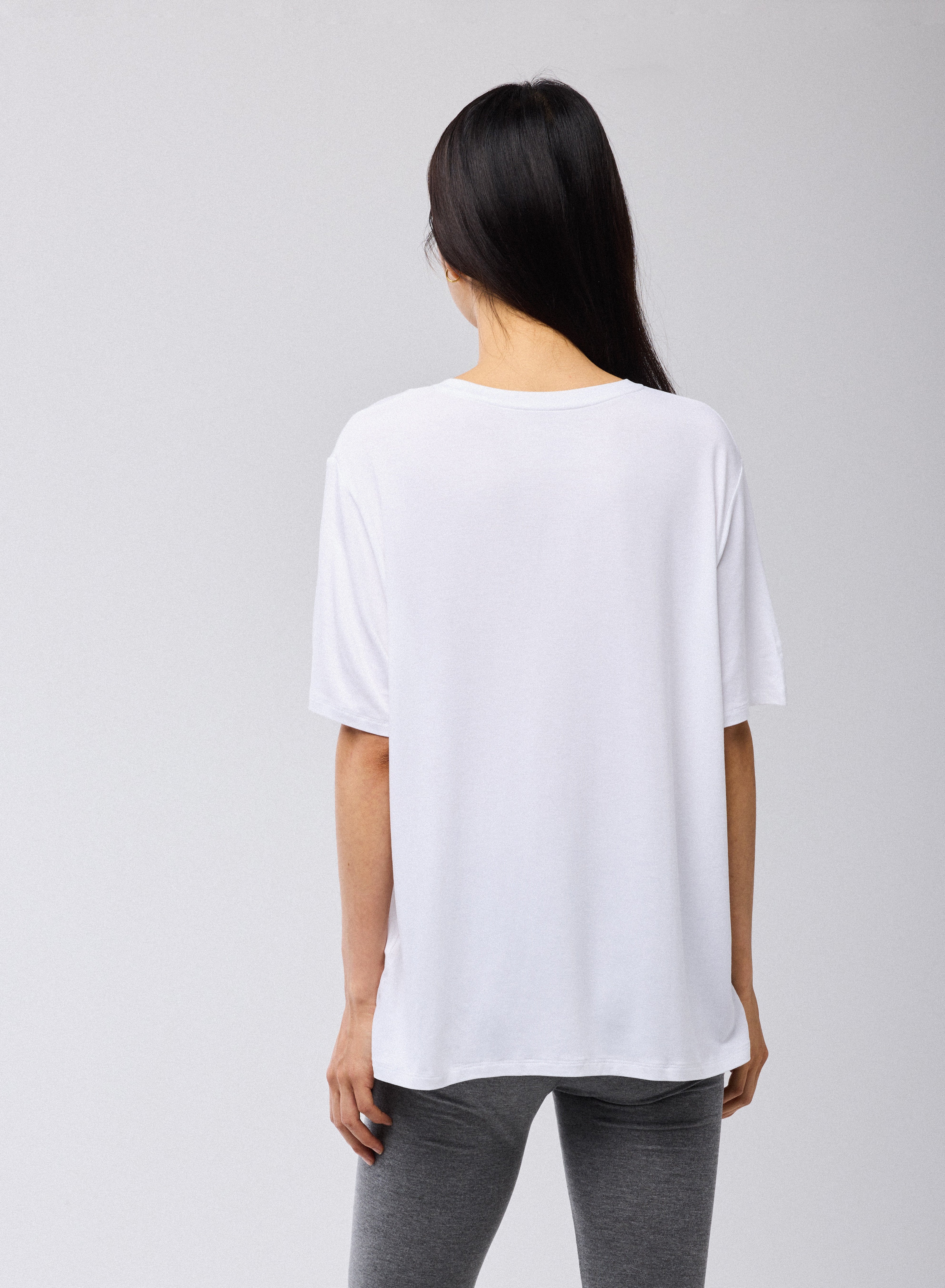 T-shirt Blanc Col Rond Manches Courtes en Viscose / Élasthanne - Image 5