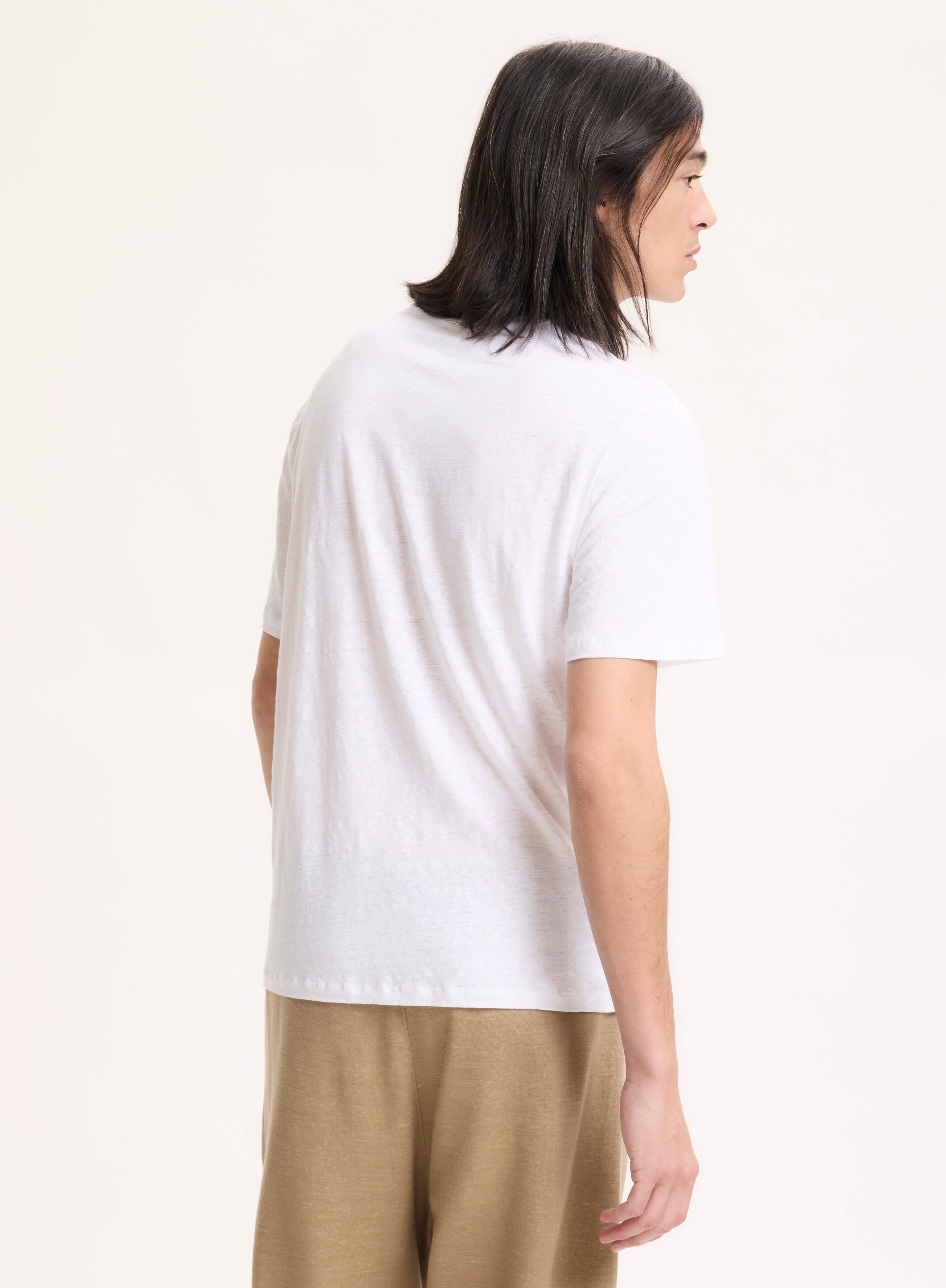 T-shirt Blanc Col Rond Manches Courtes en Lin / Elasthanne - Image 4
