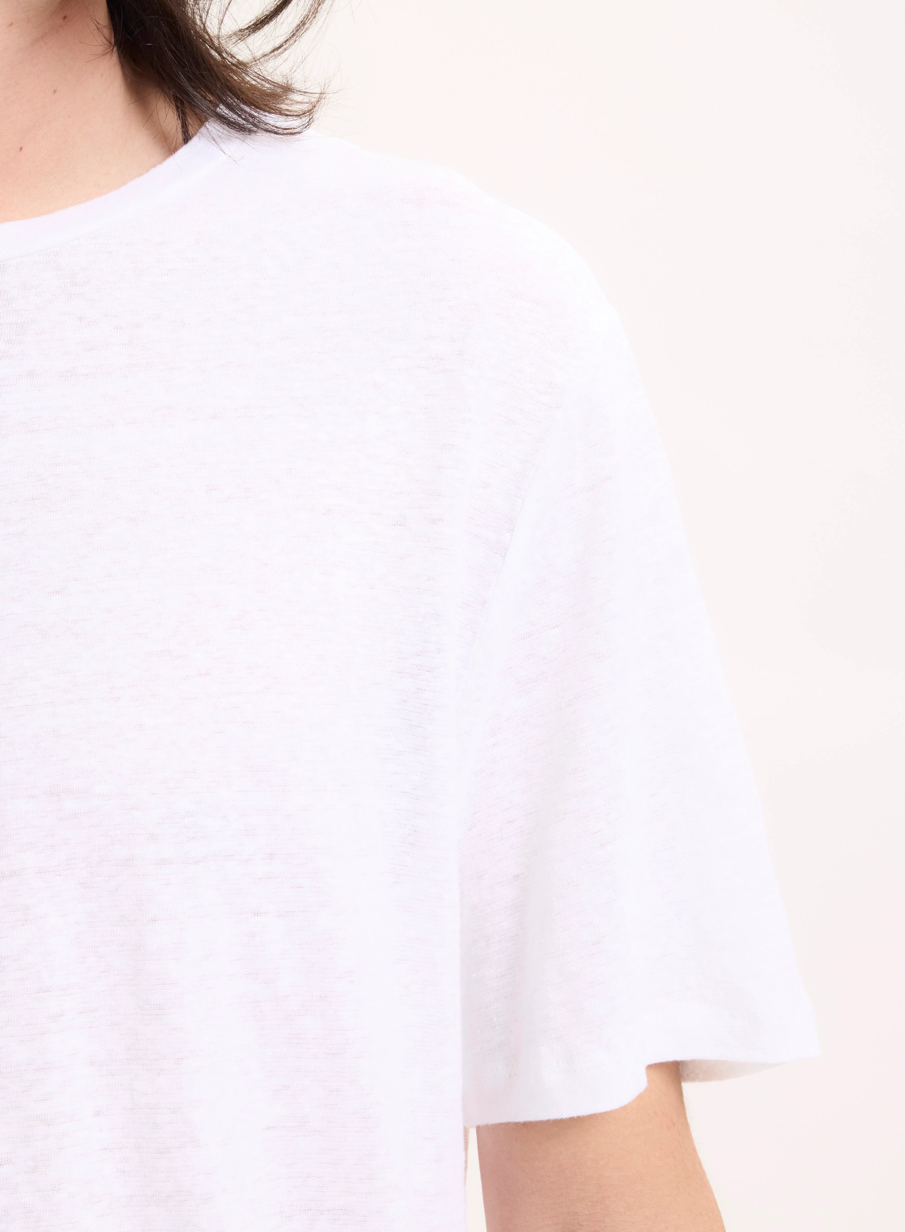 T-shirt Blanc Col Rond Manches Courtes en Lin / Elasthanne - Image 6
