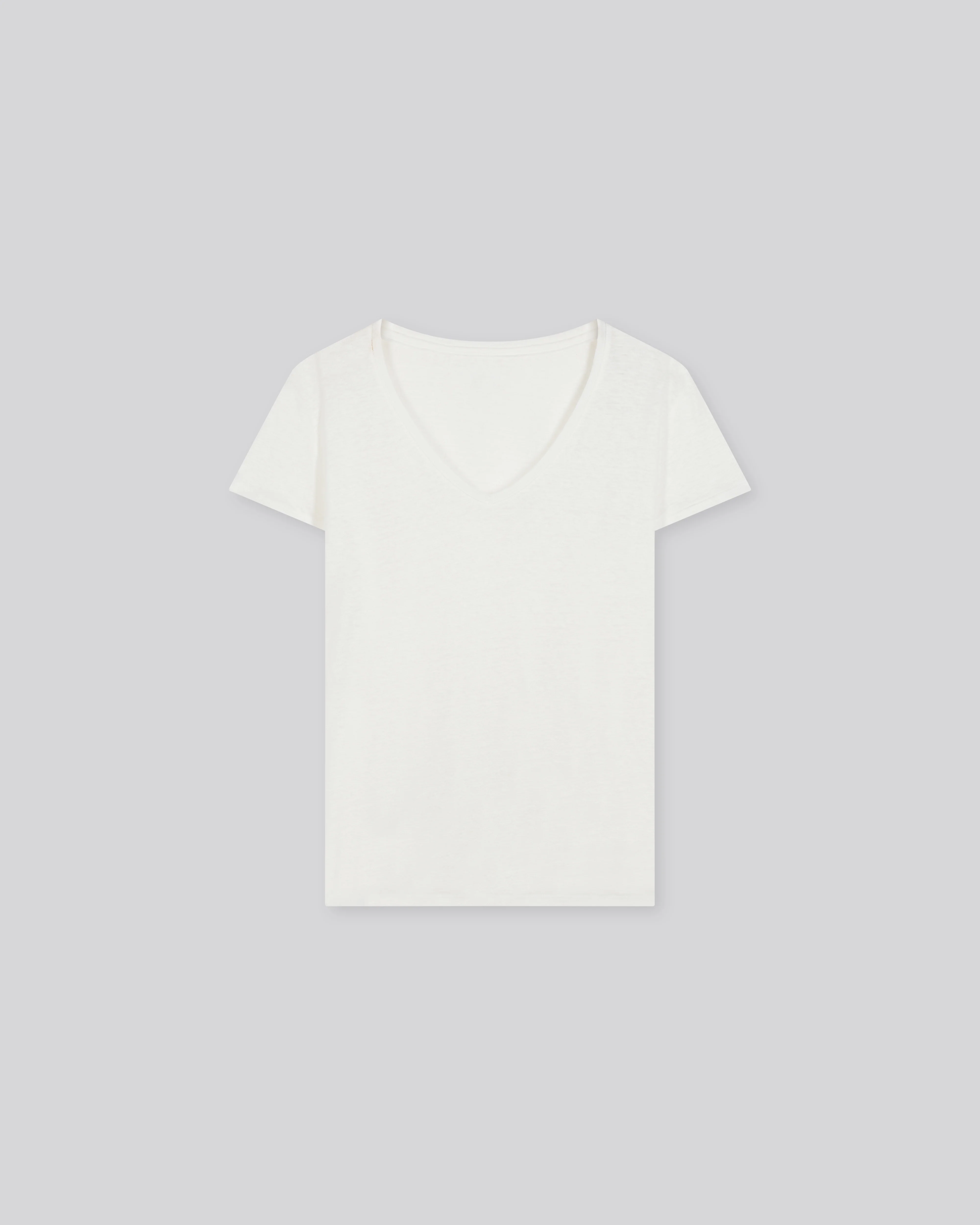T-shirt Blanc Col V Manches Courtes en Lin et Elasthanne - Image 6