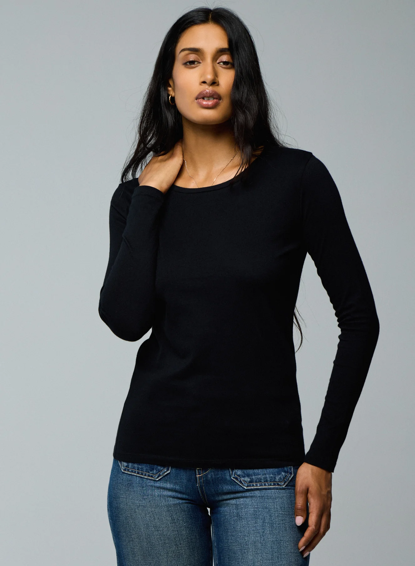 T-shirt Noir Col Rond Manches Longues en Coton organique - Image 3