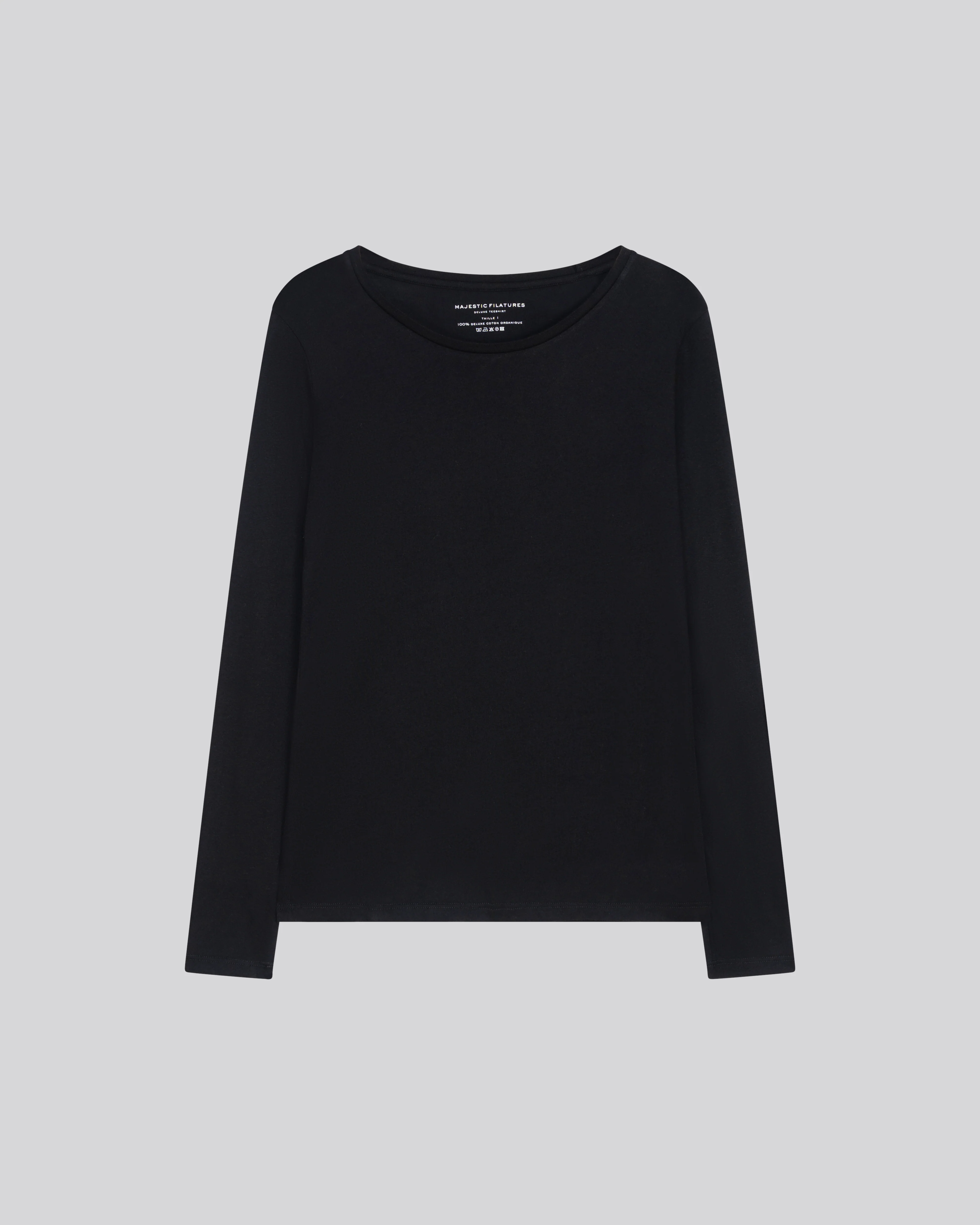 T-shirt Noir Col Rond Manches Longues en Coton organique - Image 7