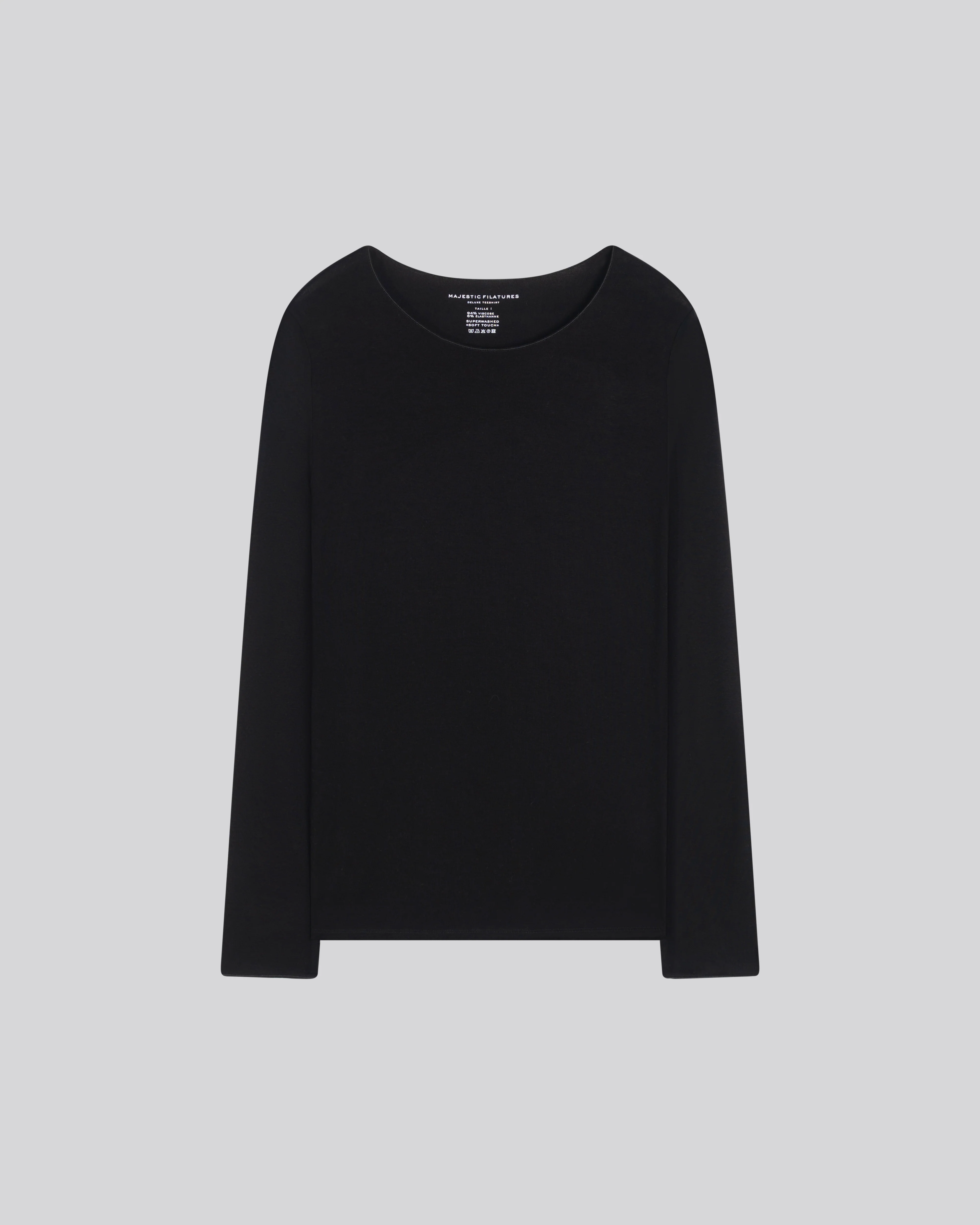 T-shirt Noir Col Rond Manches Longues en Viscose et Elasthanne - Image 5