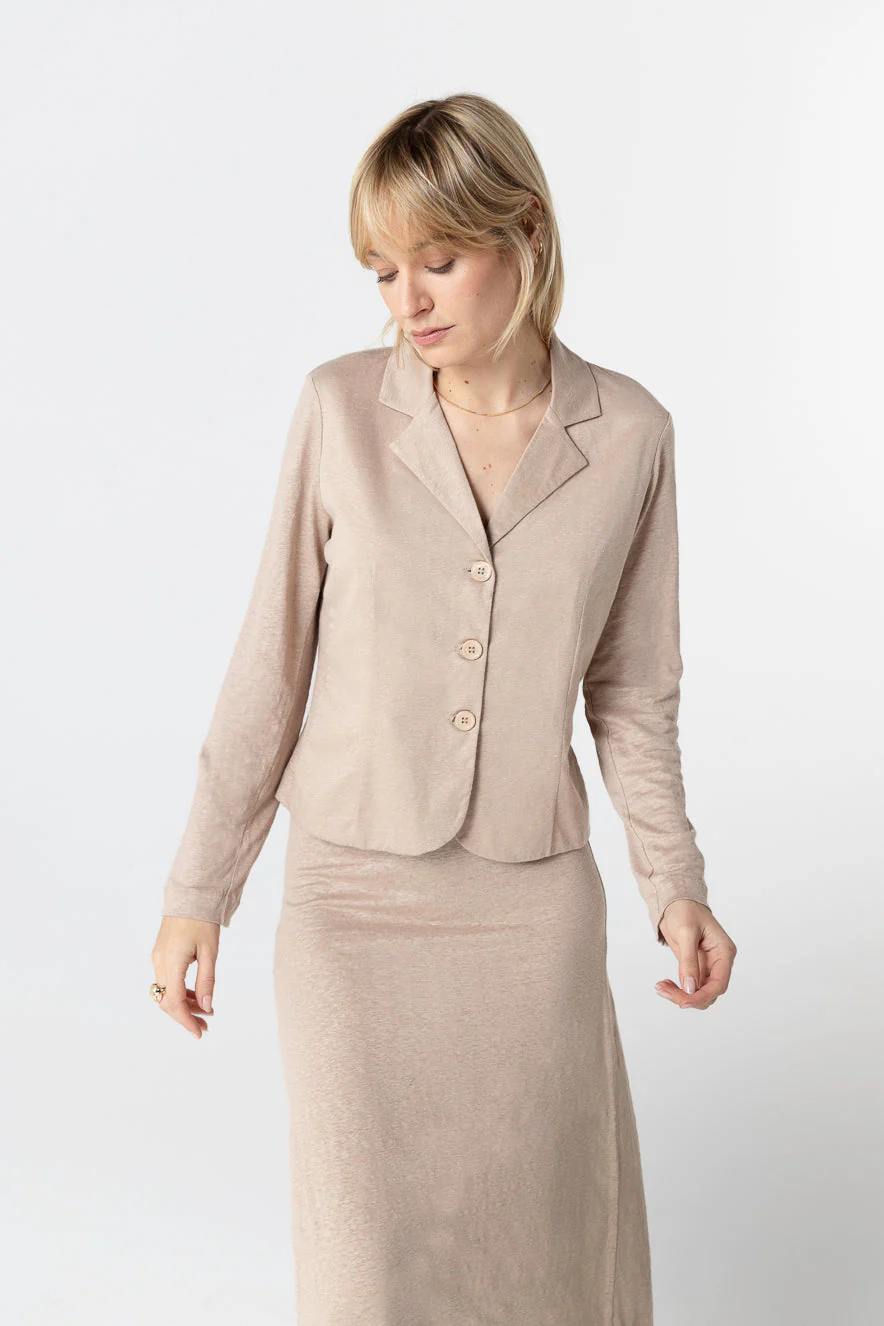 Veste Beige Manches Longues en Lin / Elasthanne