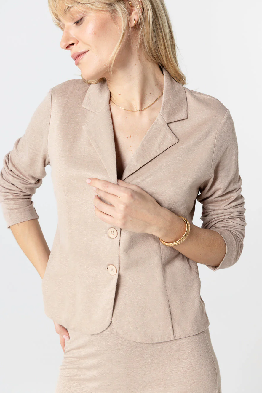 Veste Beige Manches Longues en Lin / Elasthanne - Image 4