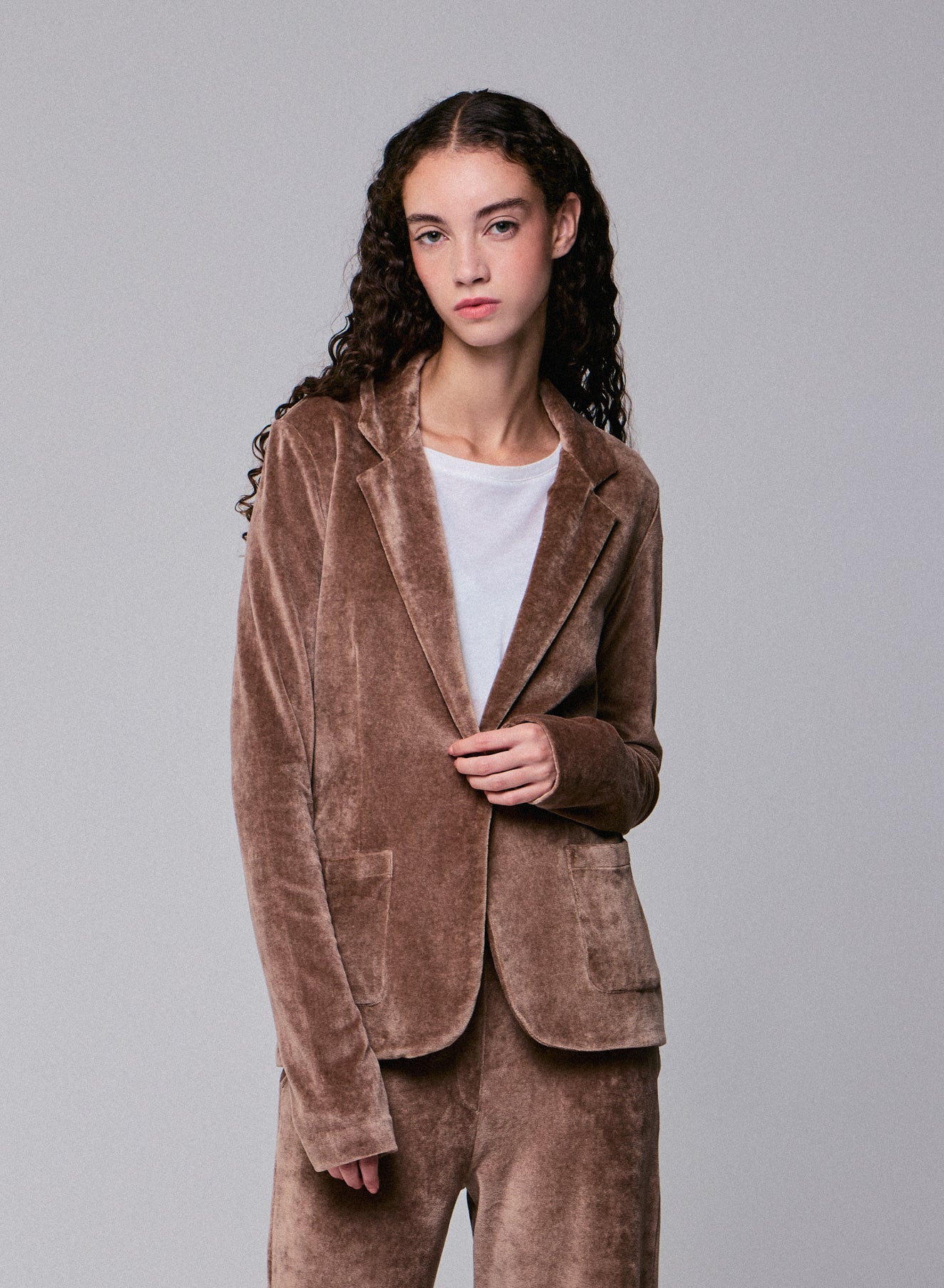 Veste Beige Manches Longues en Velours