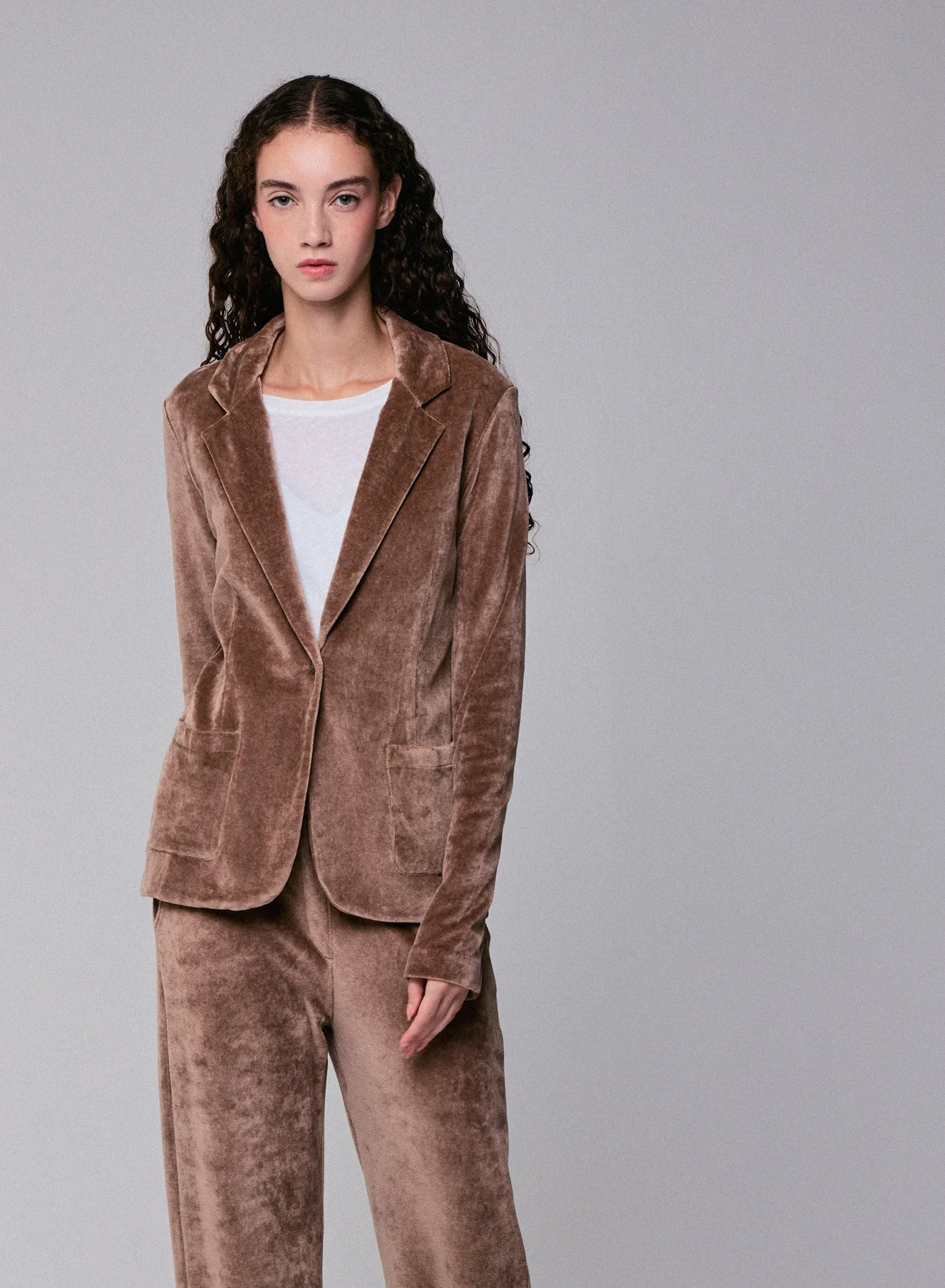 Veste Beige Manches Longues en Velours - Image 2