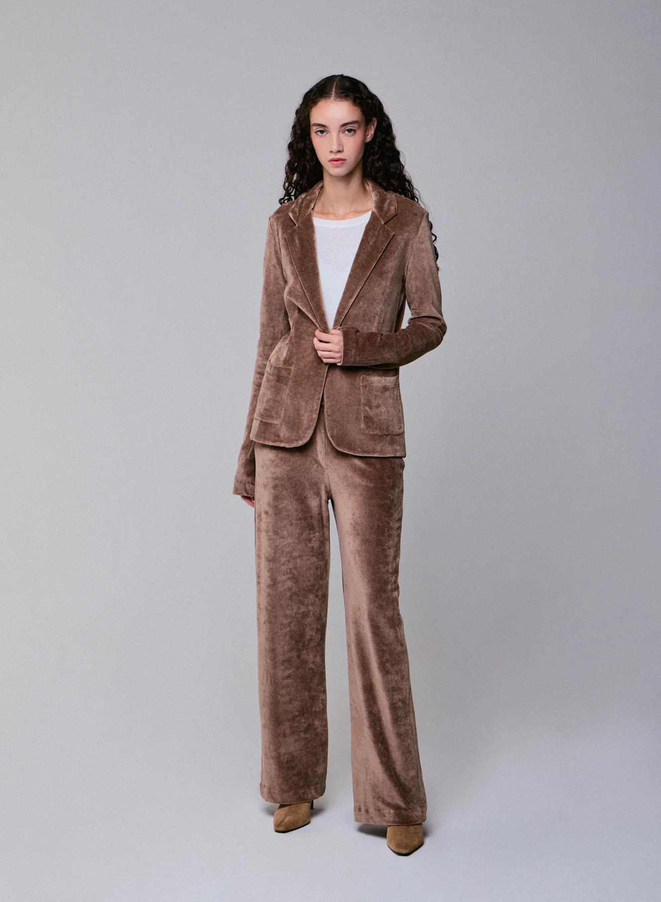 Veste Beige Manches Longues en Velours - Image 4