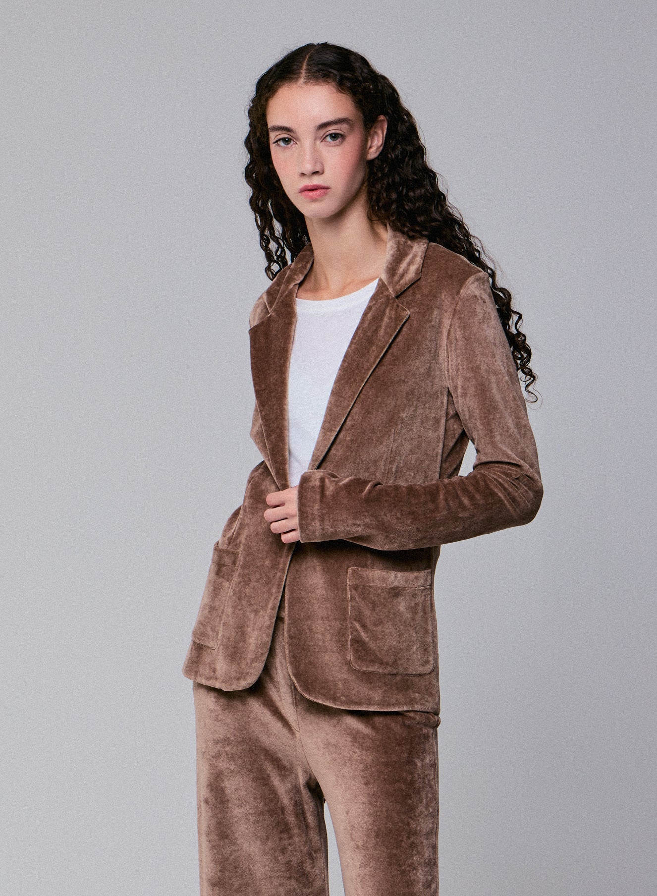 Veste Beige Manches Longues en Velours - Image 5