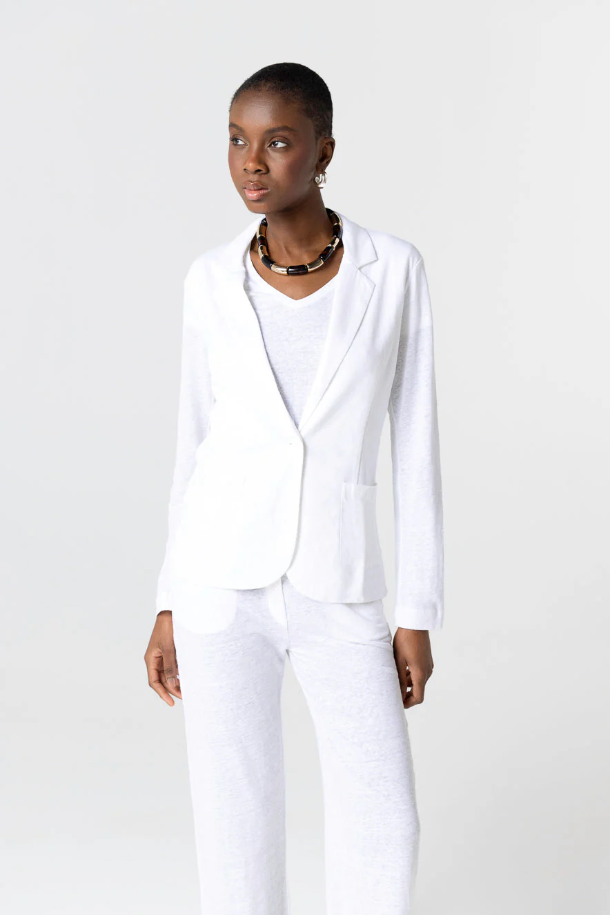 Veste Blanche Manches Longues en Lin / Élasthanne