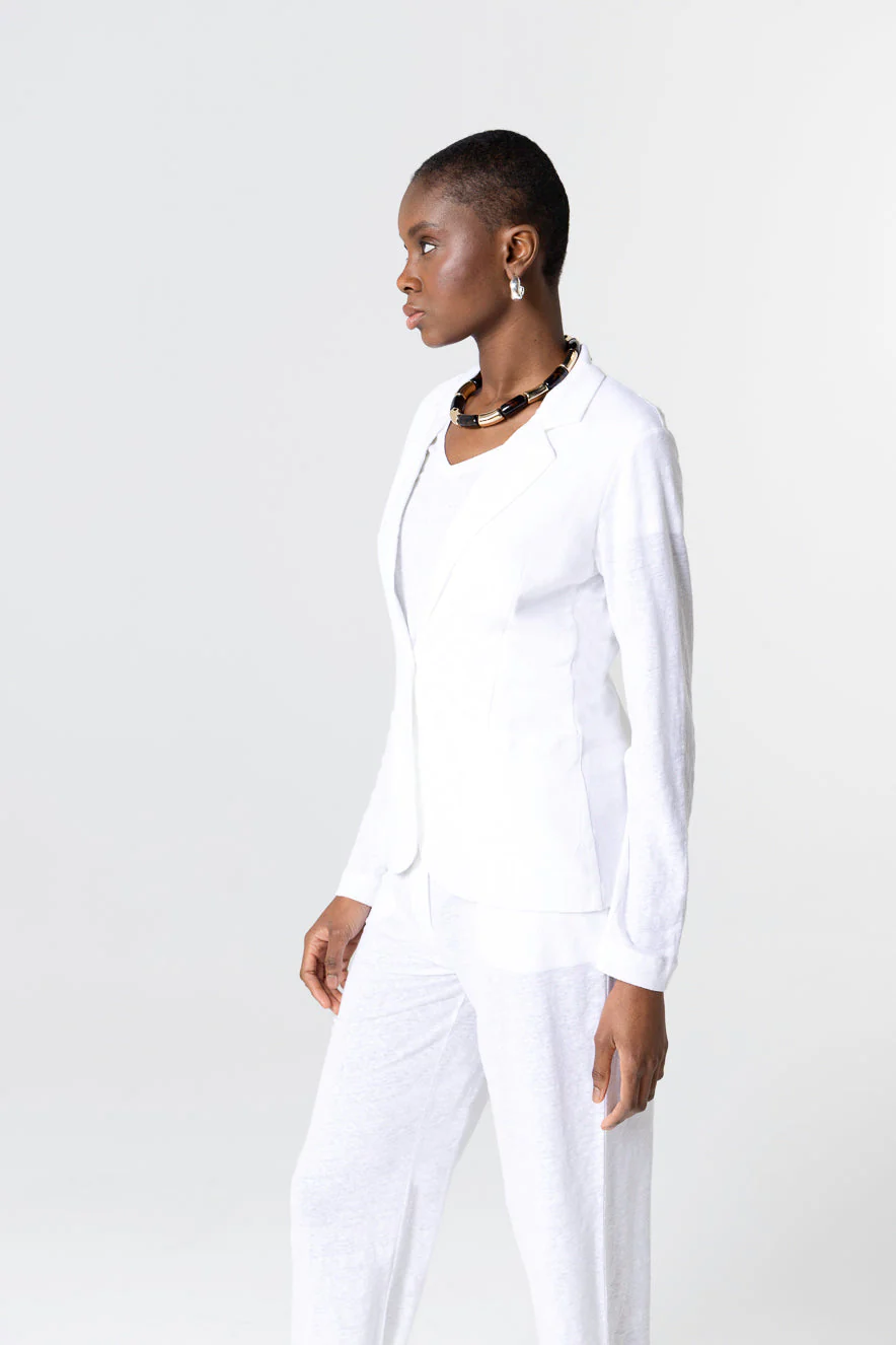 Veste Blanche Manches Longues en Lin / Élasthanne - Image 2