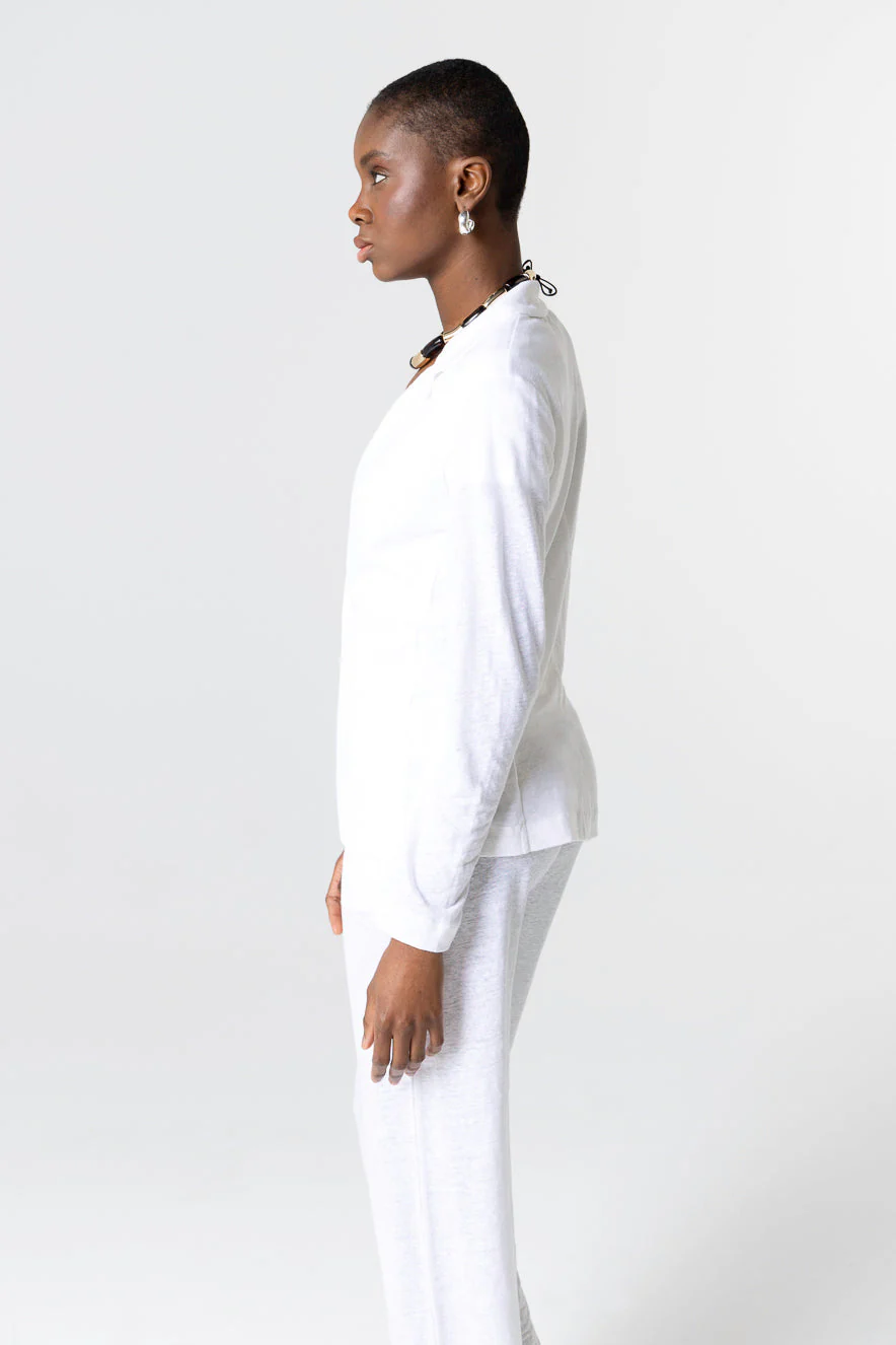 Veste Blanche Manches Longues en Lin / Élasthanne - Image 3