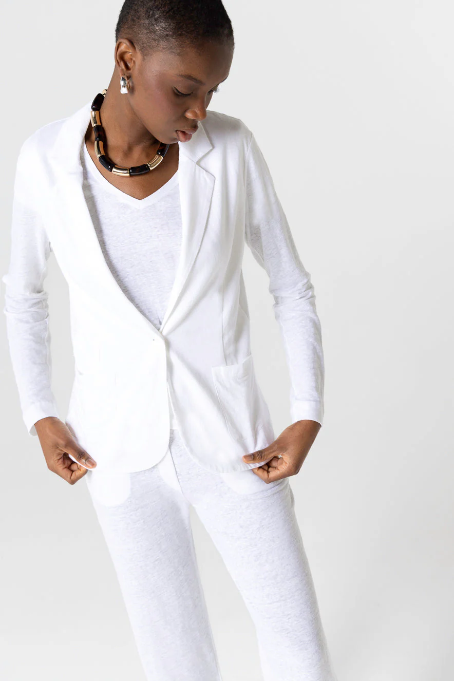 Veste Blanche Manches Longues en Lin / Élasthanne - Image 5