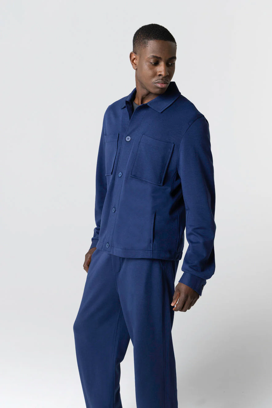 Veste Bleue Col Veste Manches Longues en Lyocel, Tencel / Coton Organique - Image 3