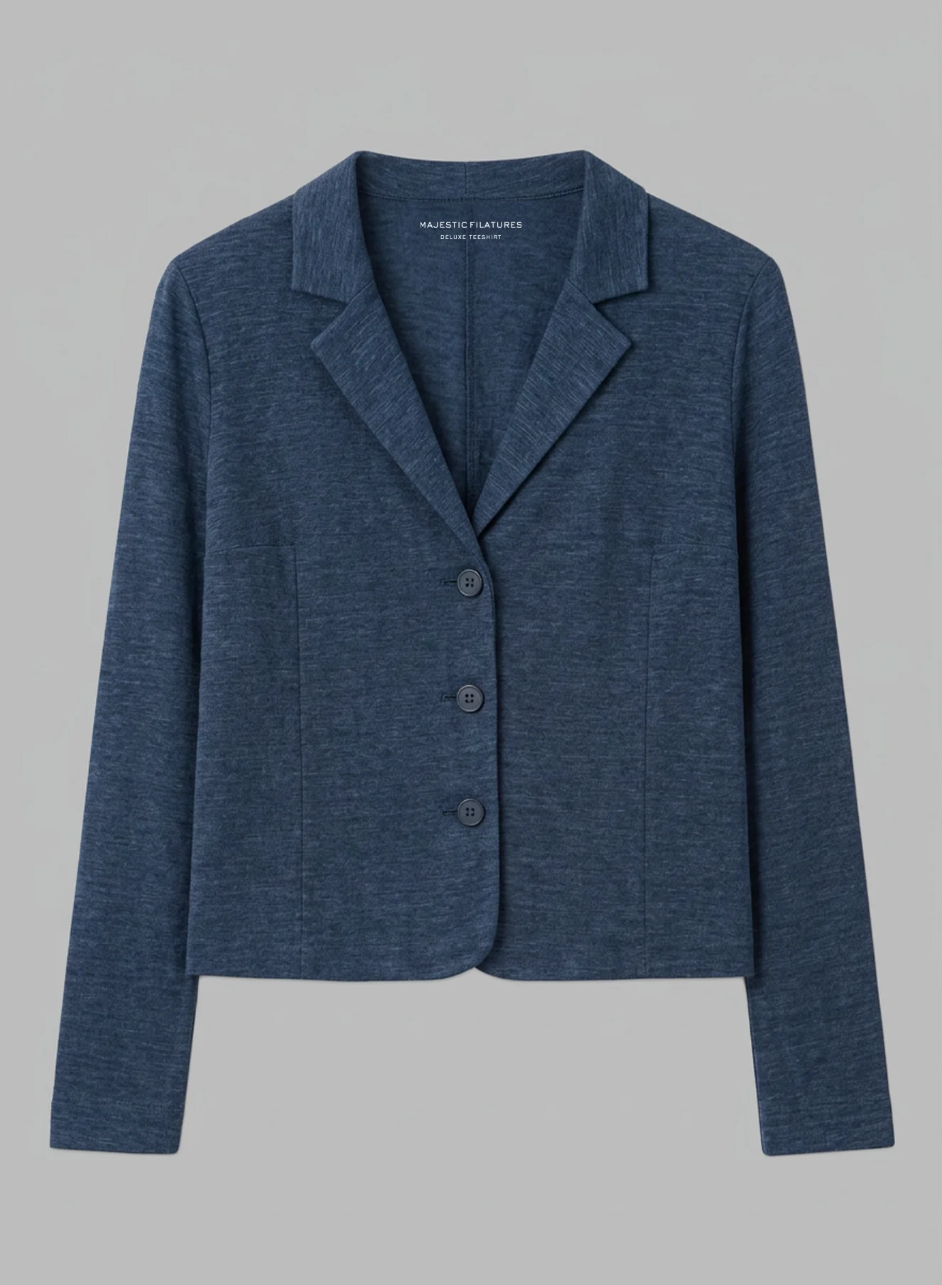 Veste Bleu Foncé Col Veste Manches Longues en Lin / Elasthanne - Image 6