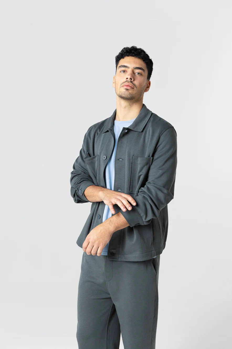 Veste Gris Foncé Col Veste Manches Longues en Lyocel, Tencel / Coton Organique