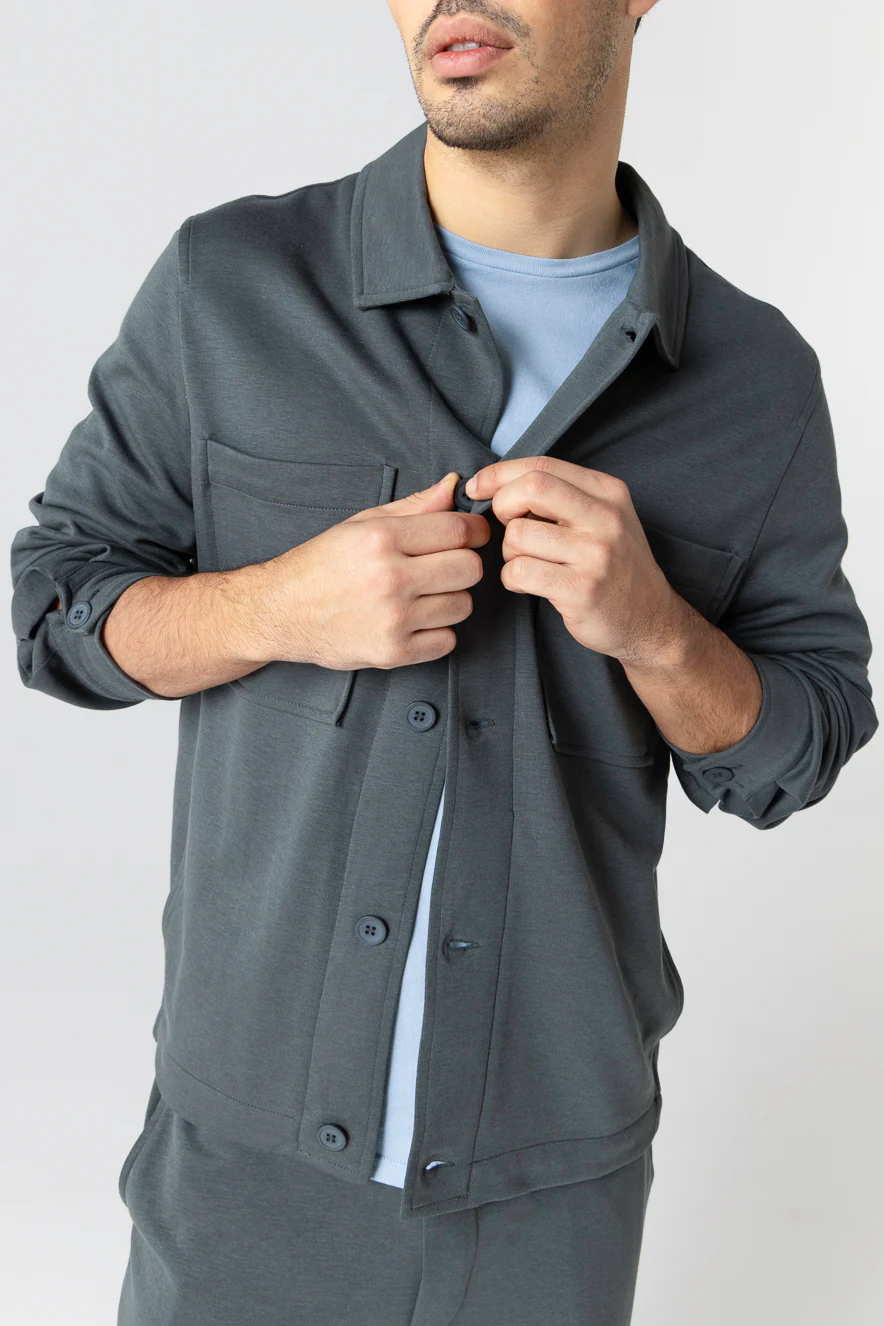 Veste Gris Foncé Col Veste Manches Longues en Lyocel, Tencel / Coton Organique - Image 4
