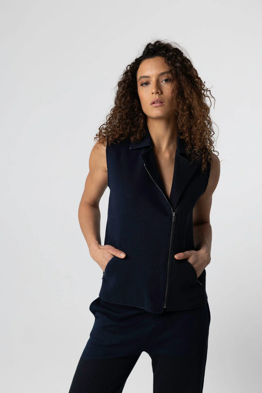 Veste Marine Sans Manches en Coton / Lin / Coton organique - Image 2