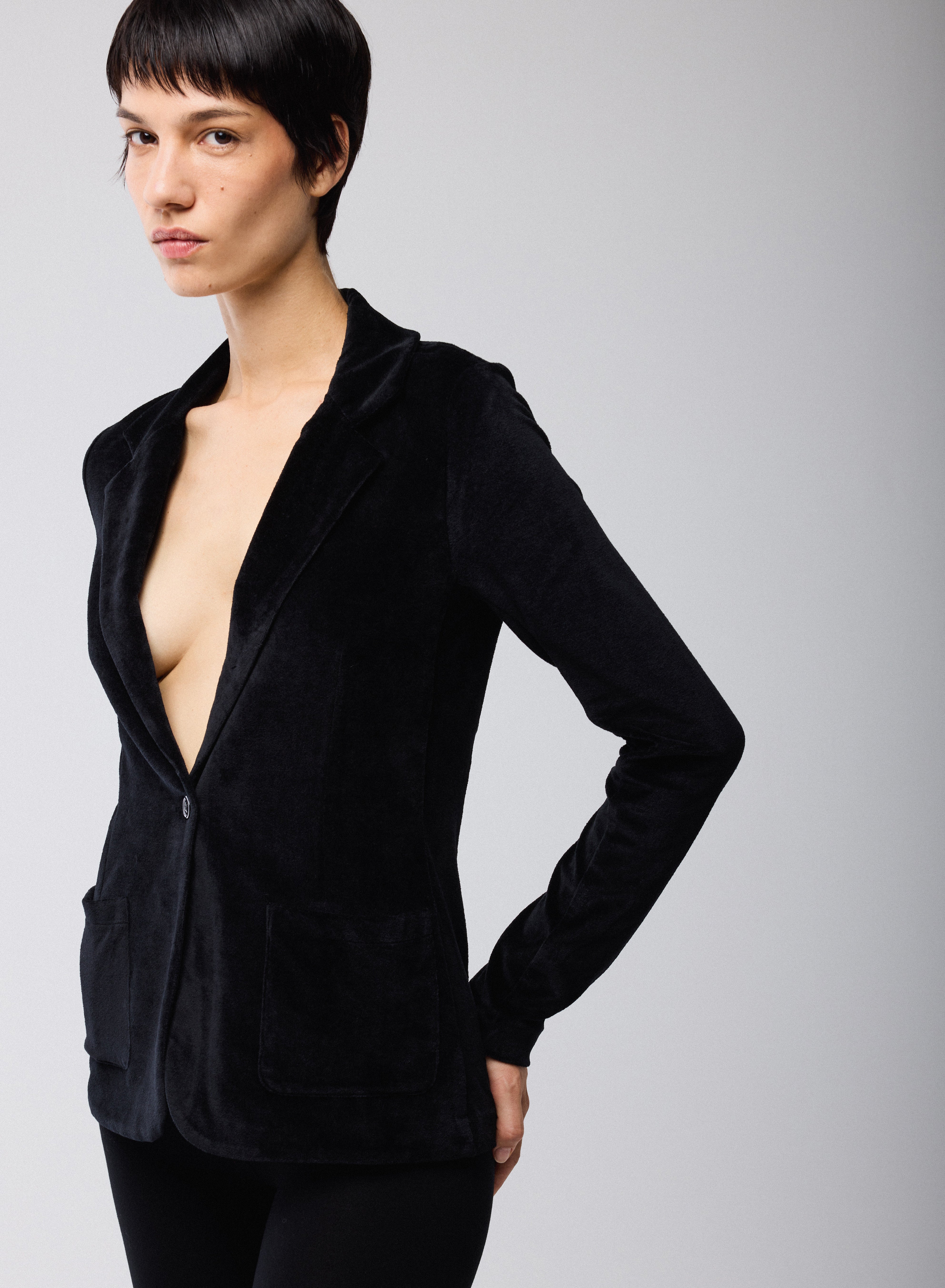 Veste Noire Manches Longues en Velours