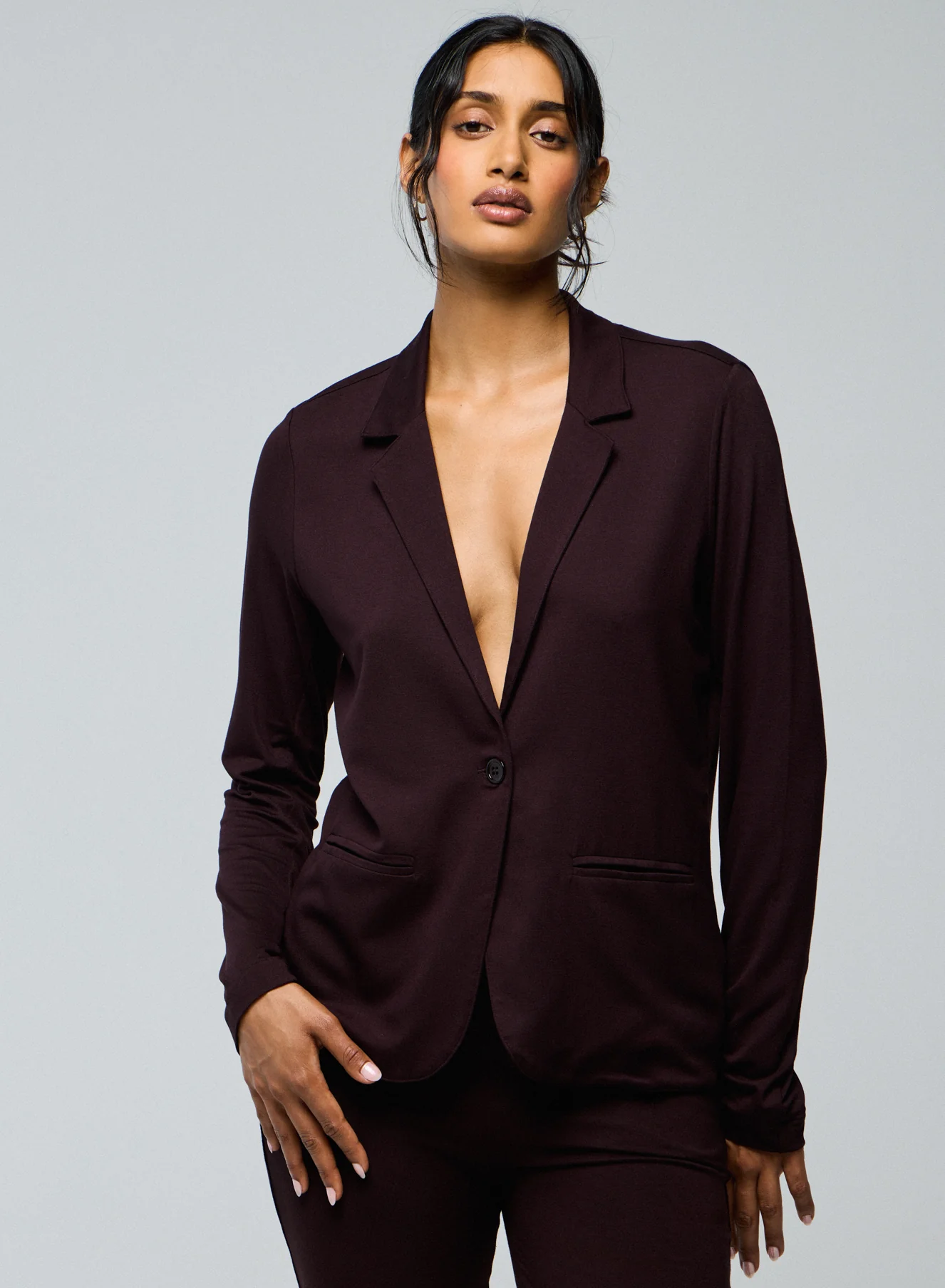 Veste Aubergine Manches Longues en Viscose / Elasthanne
