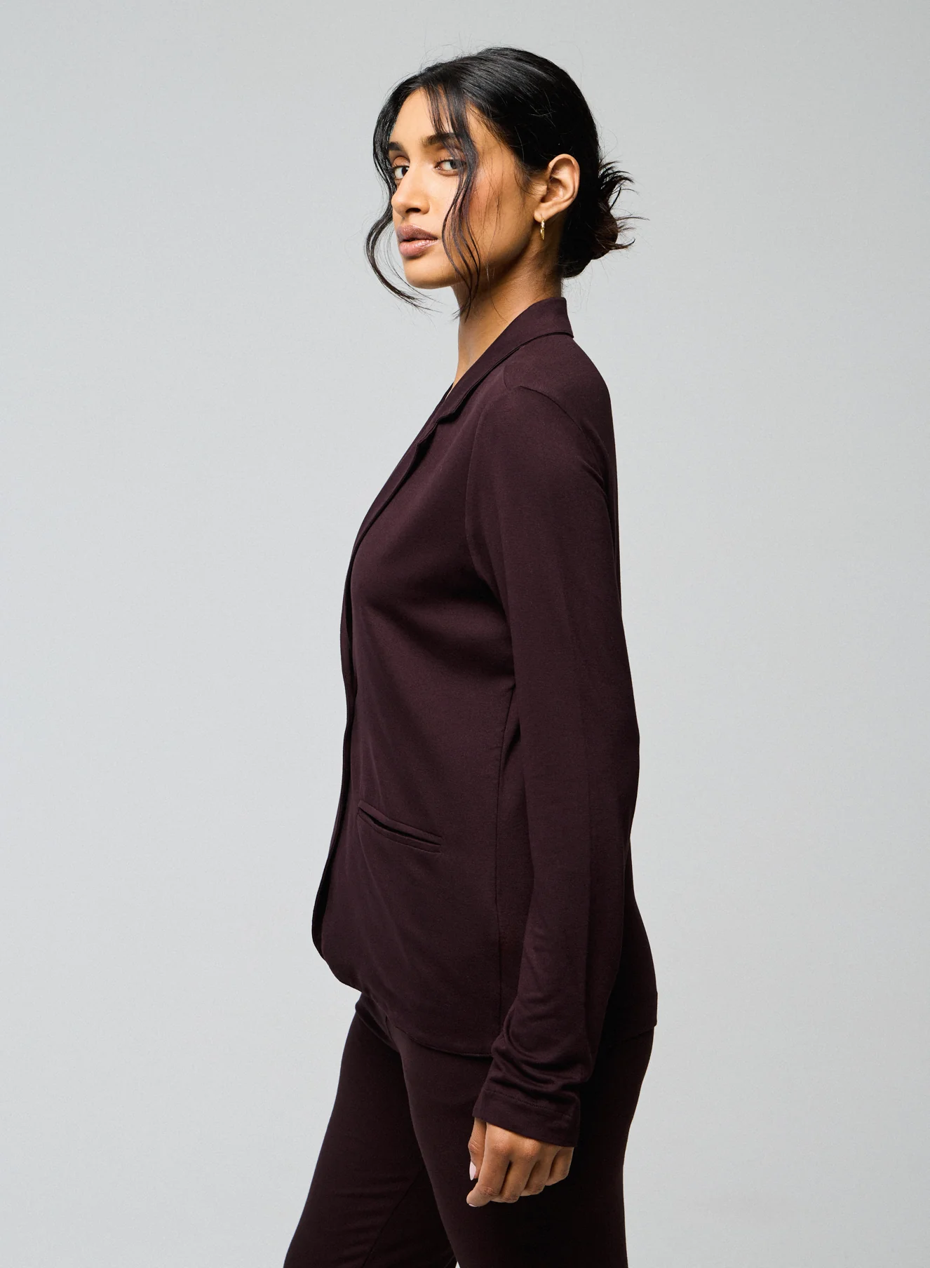 Veste Aubergine Manches Longues en Viscose / Elasthanne - Image 3